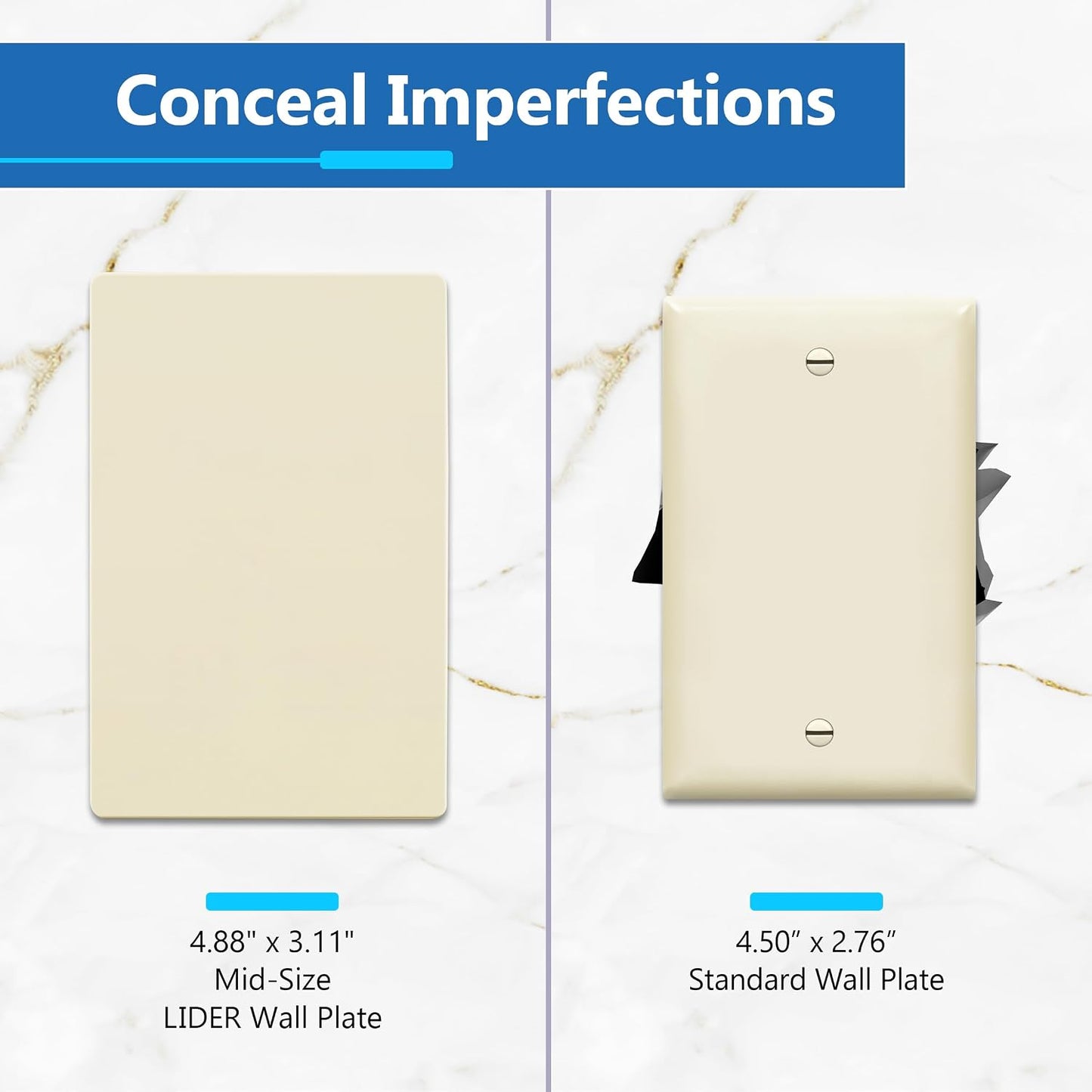 LIDER Blank Wall Plate, Screwless Design, Midsize, 1-Gang, 10-Pack | Temperature And Impact Resistant, Matte Light