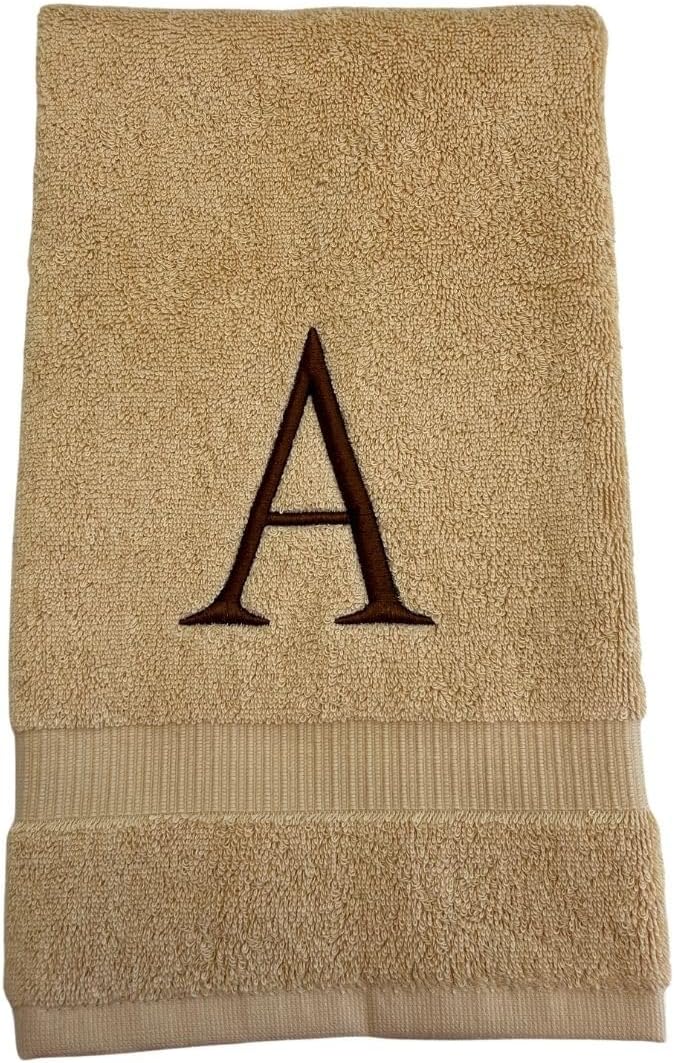 Beige with Brown Monogrammed Hand Towels for Bathroom - Set of 2 Letter K | Luxury Hotel Quality Initial Towels For