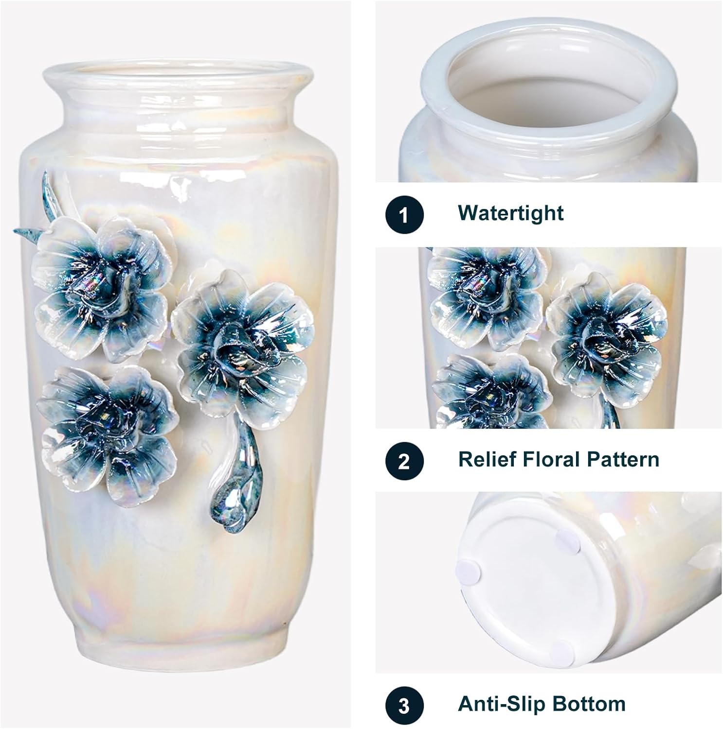 Ceramic Vase / Small Modern Vase for Flowers / White / 7 Inch