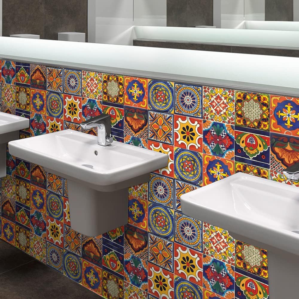 Self Adhesive Waterproof Removable Mandala Style Tiles Backsplash / 6 x 6 / Ts295 / Set of 20
