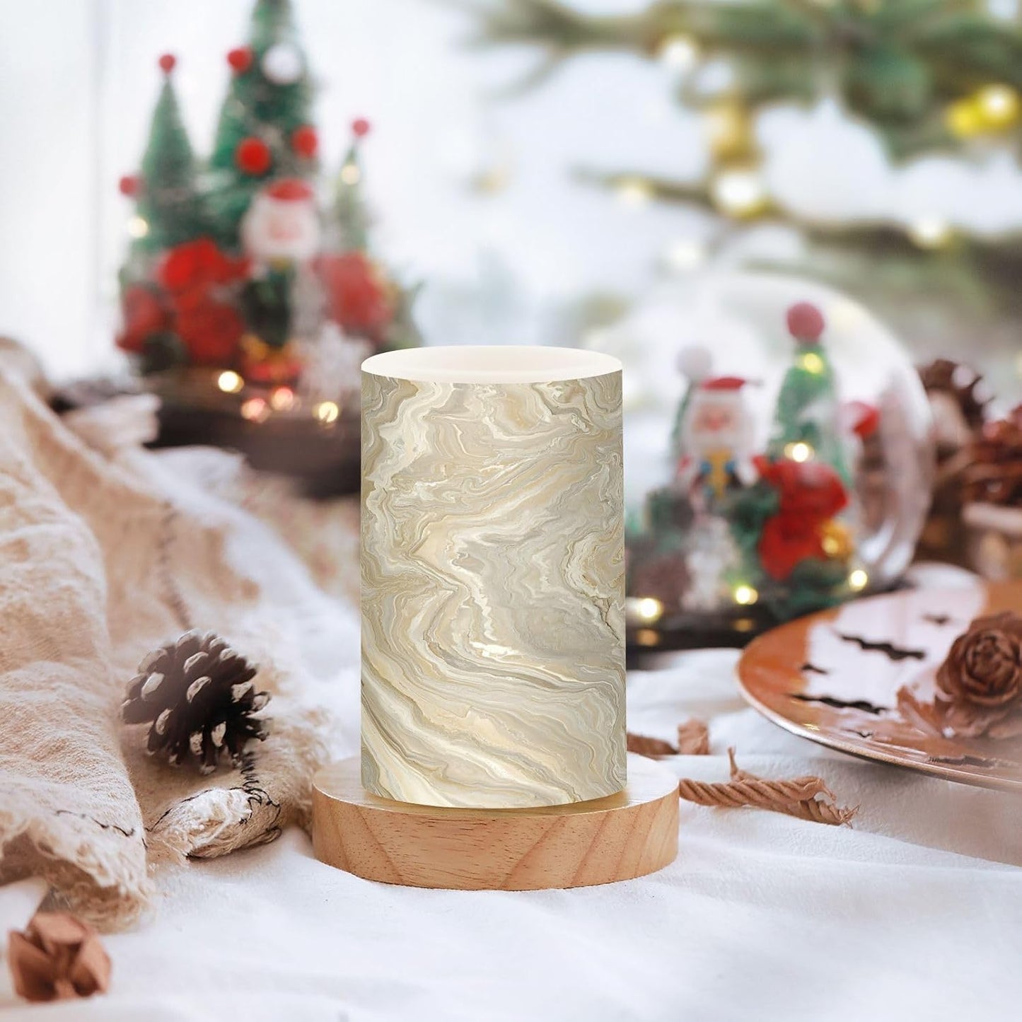 Flickering Flameless Candles, Gold Tile Marble LED Candles with Remote Timer, Set of 2 Battery Operated Candle for