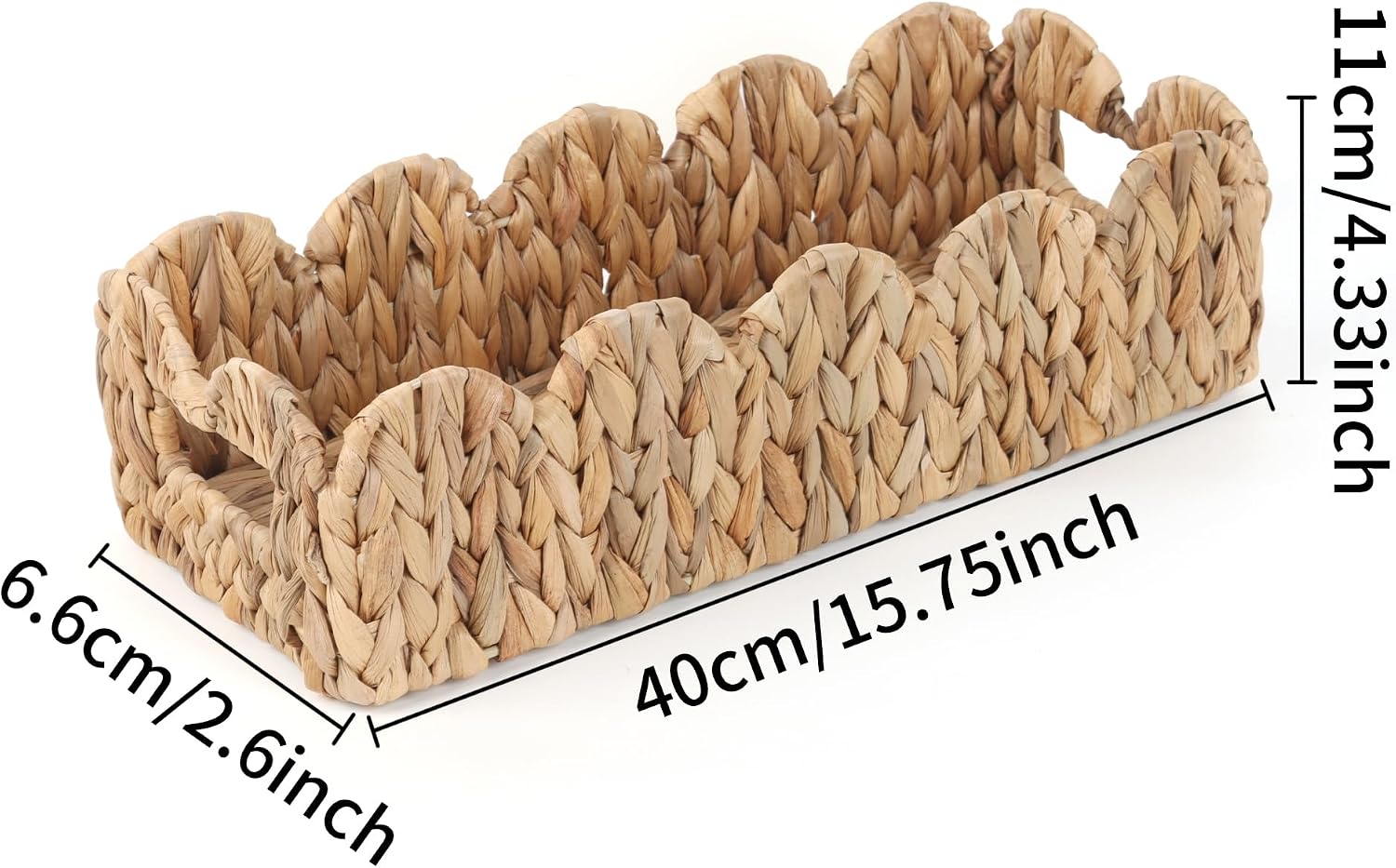 Wicker Scalloped Storage Basket Boho Bathroom Decor Baskets / Natural / 15.7"D x 6.6"W x 4.3"H