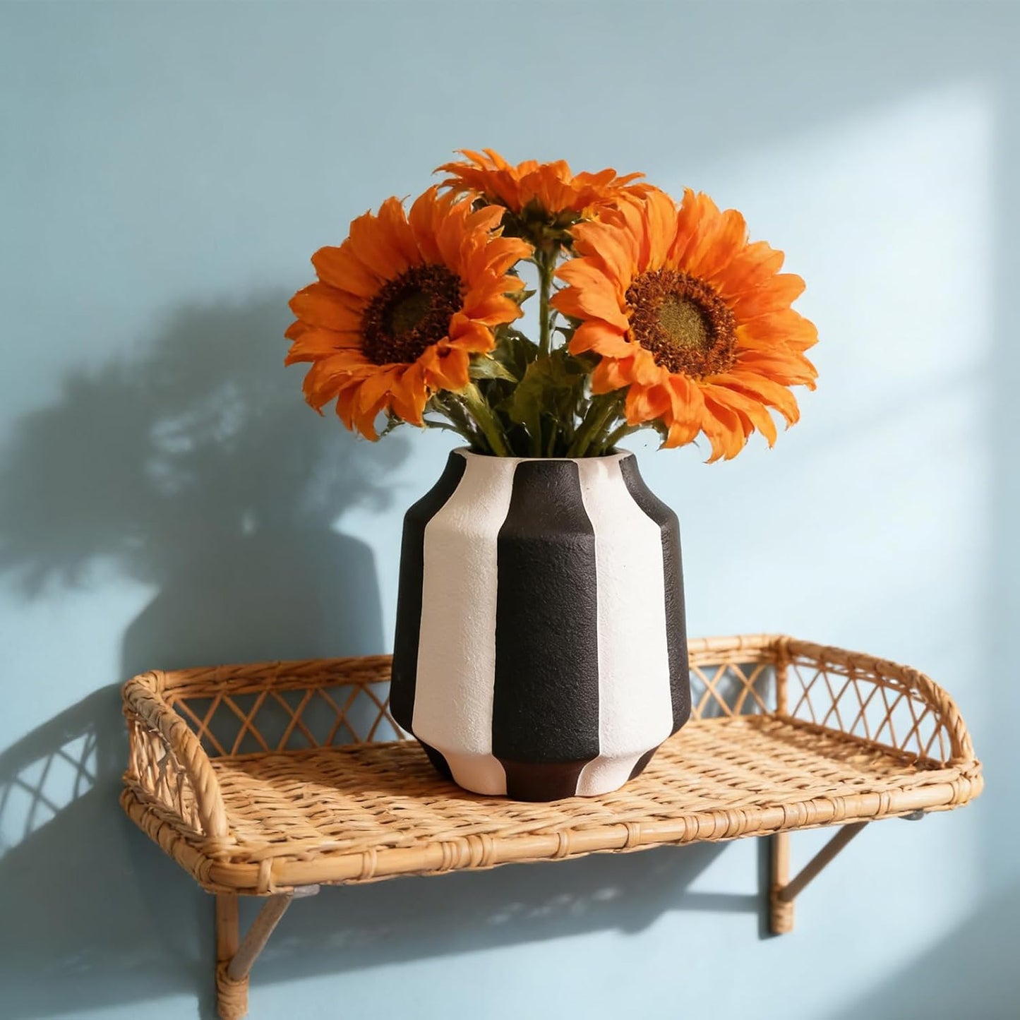 White Striped Ceramic Vase / Black
