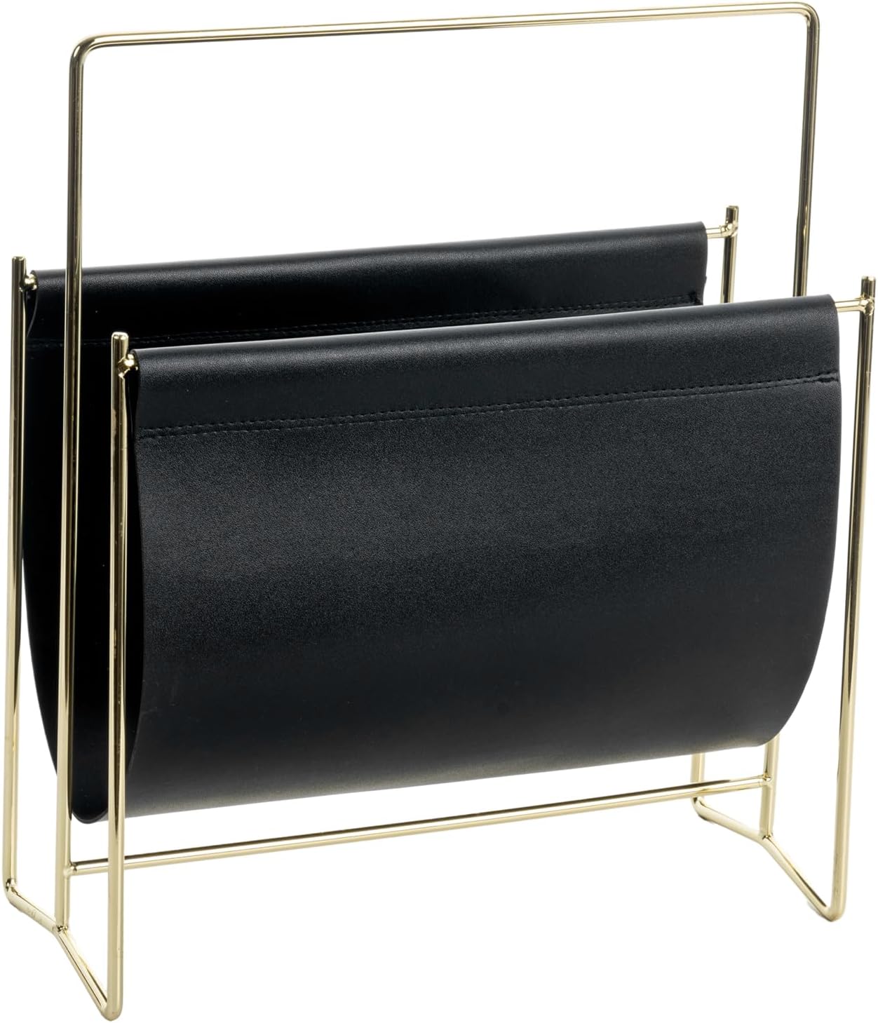 MyGift Black Leatherette Magazine Holder with Gold Metal Frame, 13 Inch | Sleek sling-style organizer keeps magazines