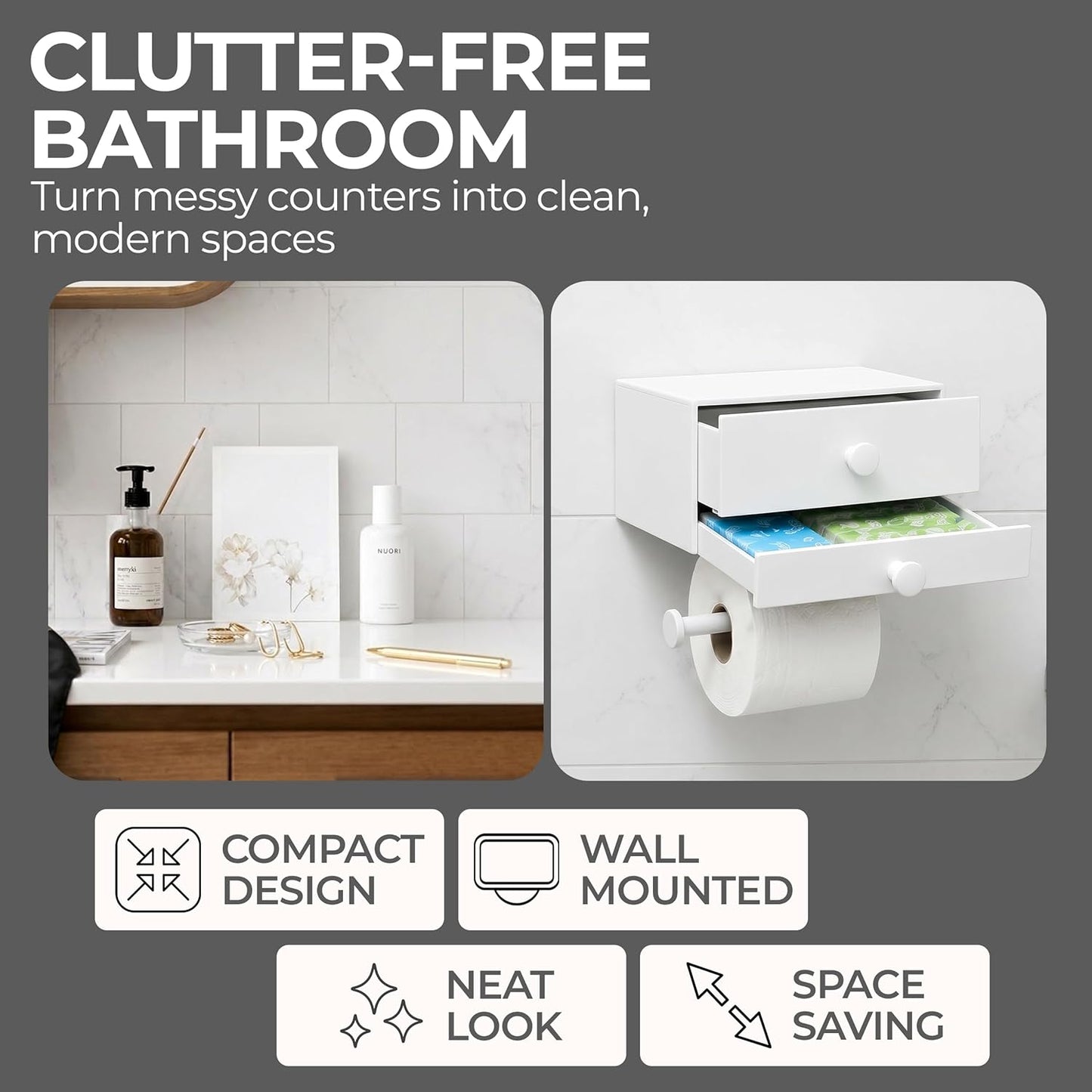 Toilet Paper Holder for Bathroom with Wipes Storage Drawers | Toilet Paper and Wipes Holder for Bathroom - Aluminum TP
