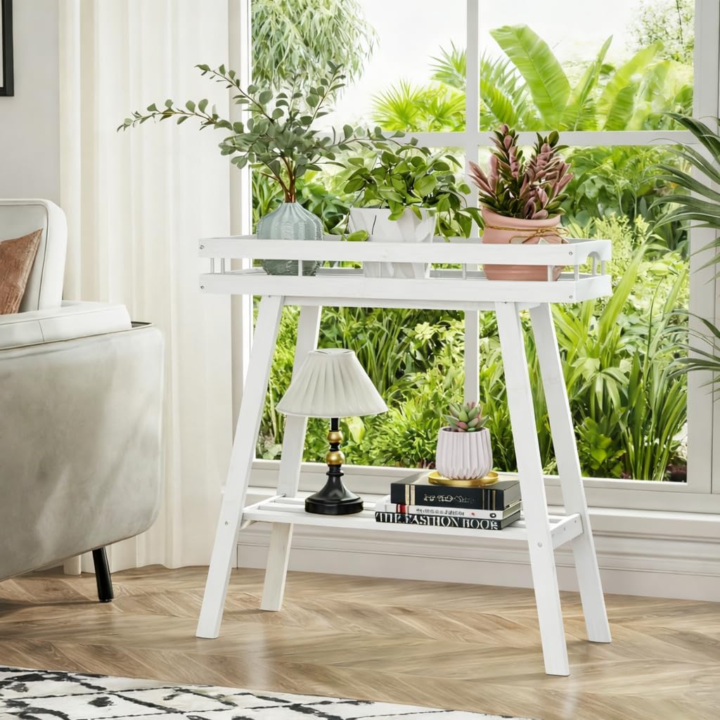BAMBANG Bamboo Plant Stand Indoor, 2 Tier Small Plant Table, Tall Plant Stand for Indoor Plants, Window Sill Plant