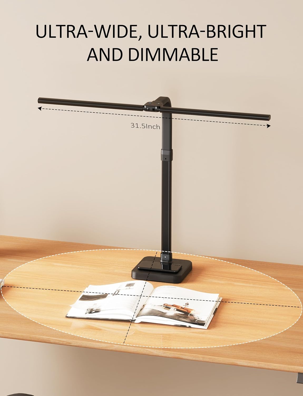 AKRRYR LED Desk Lamp for Home Office, Double Head 24W with Base, Architect Light 5 Lighting Brightness Flexible