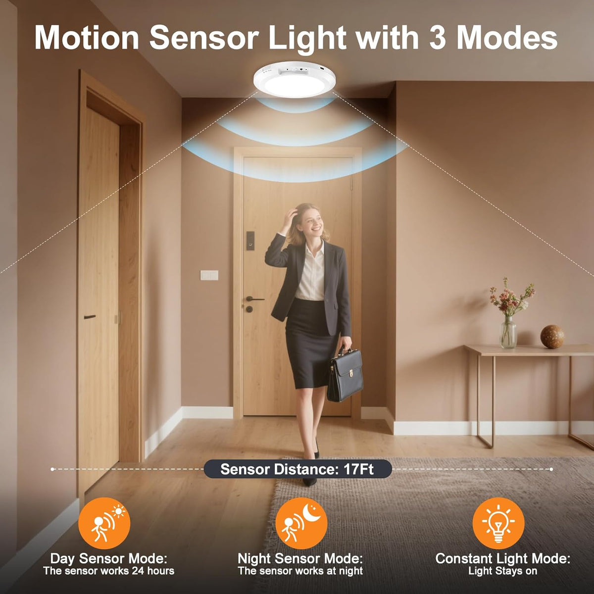 Rechargeable Motion Sensor Ceiling Light Indoor Closet Light with Remote | Battery Operated Ceiling Light with Timer