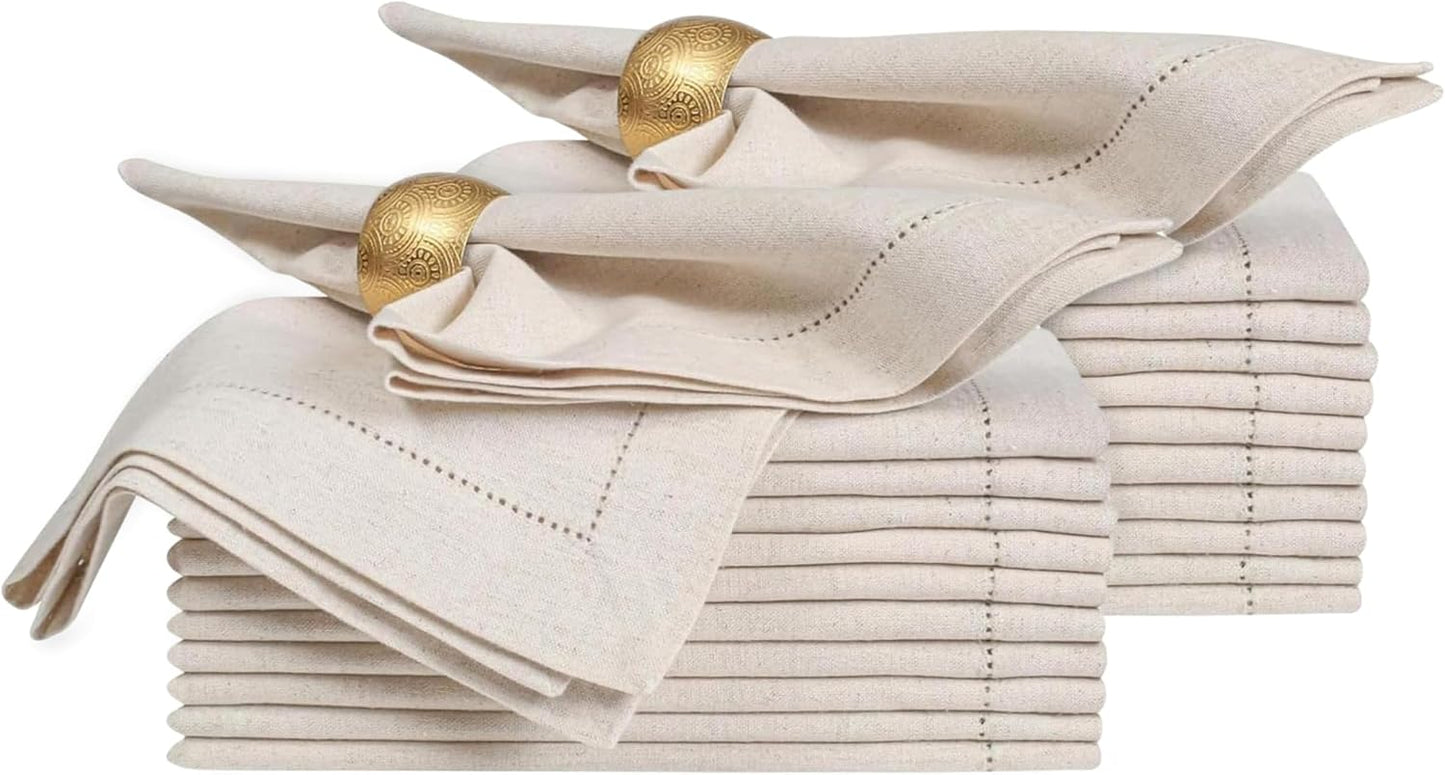 Bedding Craft Linen Cloth Dinner Napkins, 18x18, Set of 24 | Flax cotton blend, hemstitched corners, machine washable