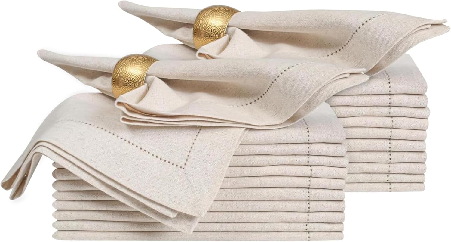 Bedding Craft Linen Cloth Dinner Napkins, 18x18, Set of 24 | Flax cotton blend, hemstitched corners, machine washable