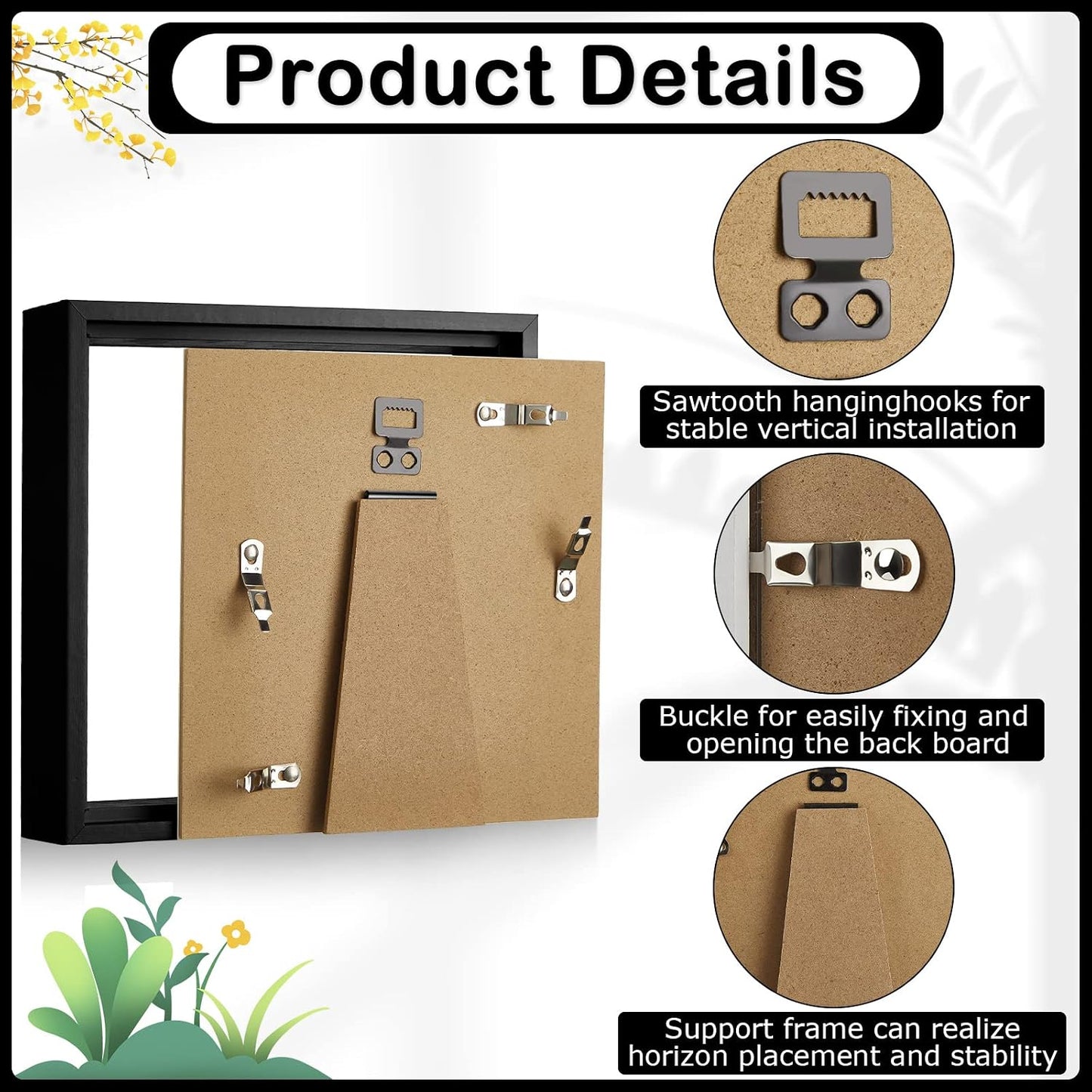 6 Pieces Shadow Box Picture Frame Square Shadow Boxes Display Cases for Sports Memorabilia Wedding Memories Crafts Pins