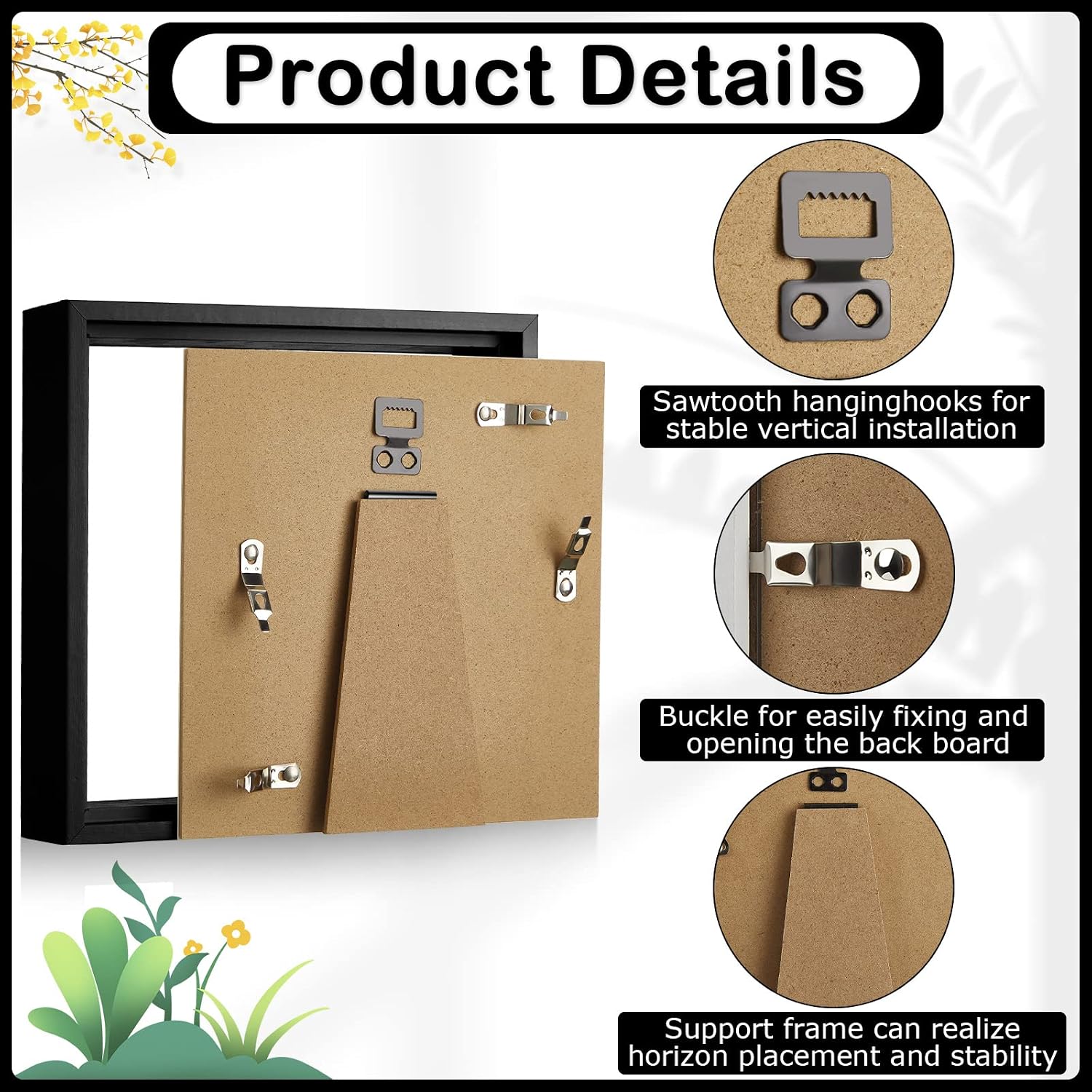 6 Pieces Shadow Box Picture Frame Square Shadow Boxes Display Cases for Sports Memorabilia Wedding Memories Crafts Pins