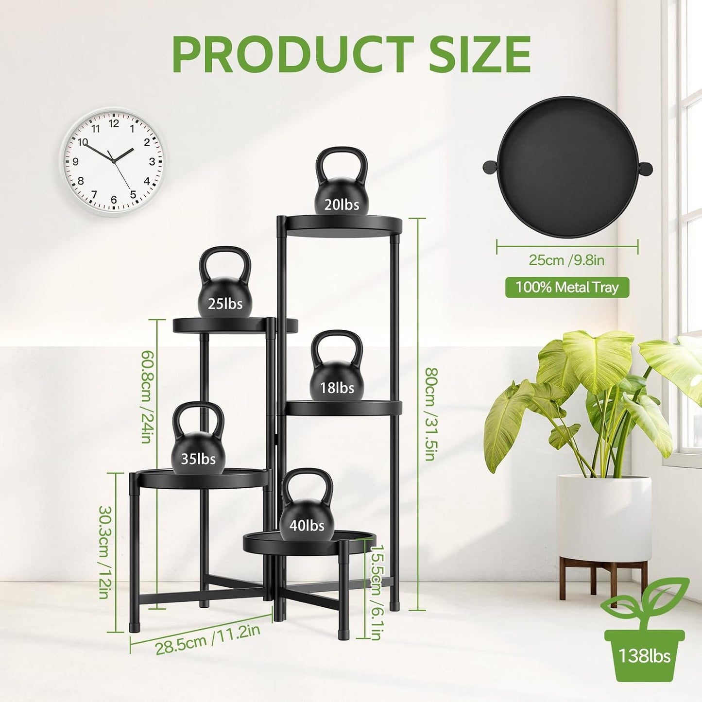 iDavosic.ly 5 Tier Large Plant Stand Indoor Outdoor, 10 In Wide Tray, Black | Tiered Metal Corner Heavy Duty Multiple