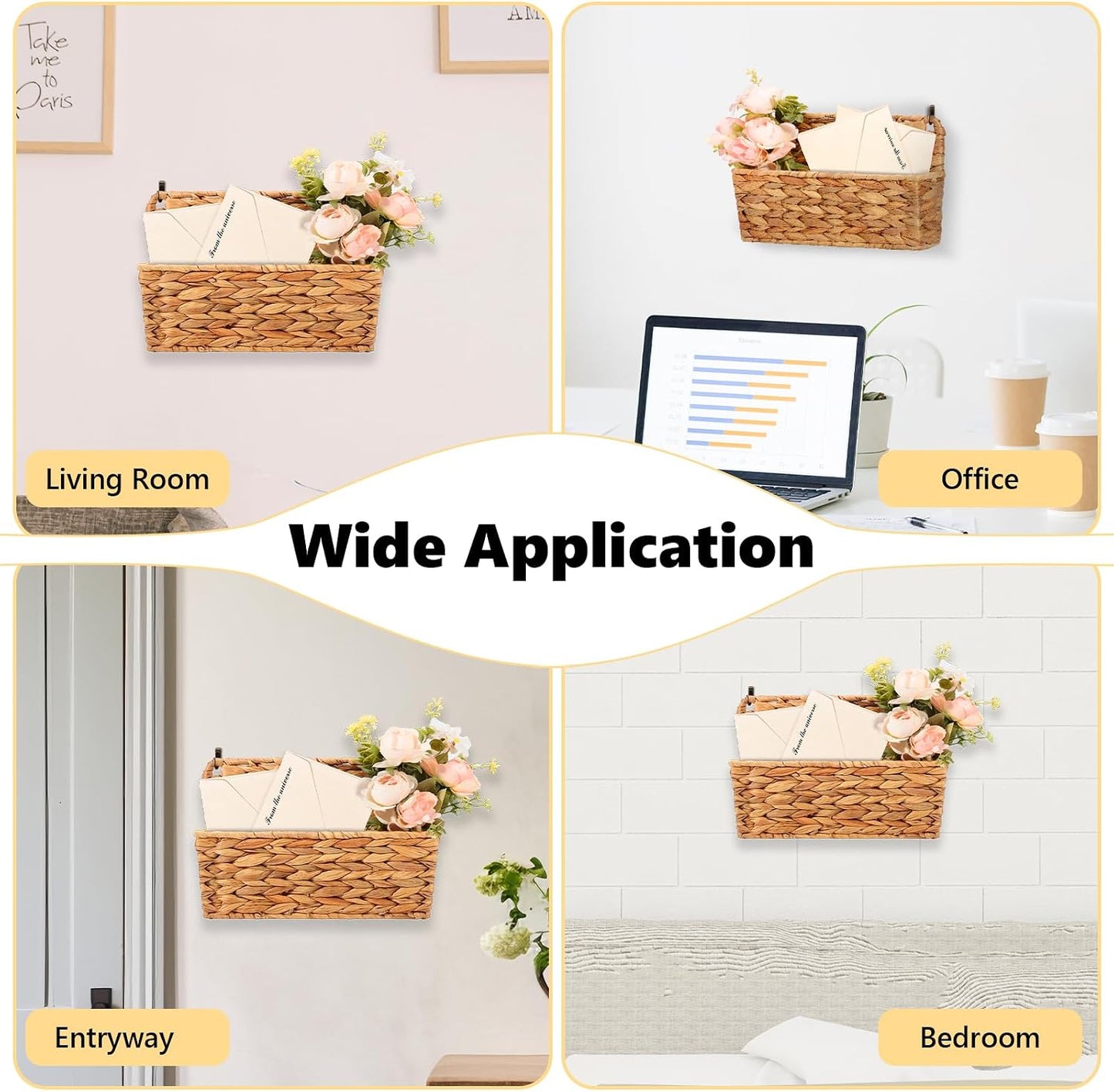 Woven Mail Holder Wall Mount Basket Rattan Wall Letter Holder Wicker Wall / 9.25 x 1.57 / Set of 2