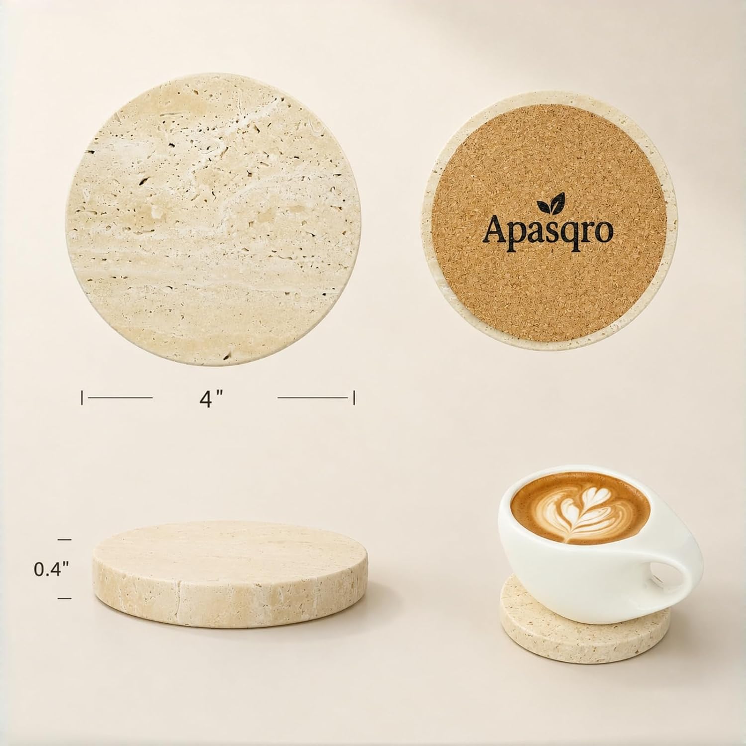 Natural Travertine Coasters / Beige / Set of 4
