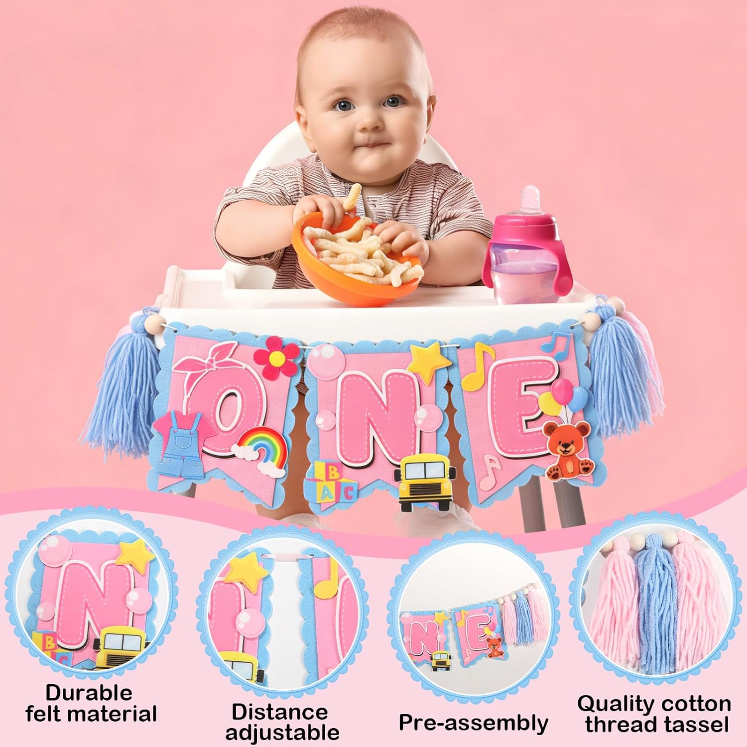 Girls 1st Birthday High Chair Banner English Teacher 1st Birthday Decorations Girls Highchair Wood