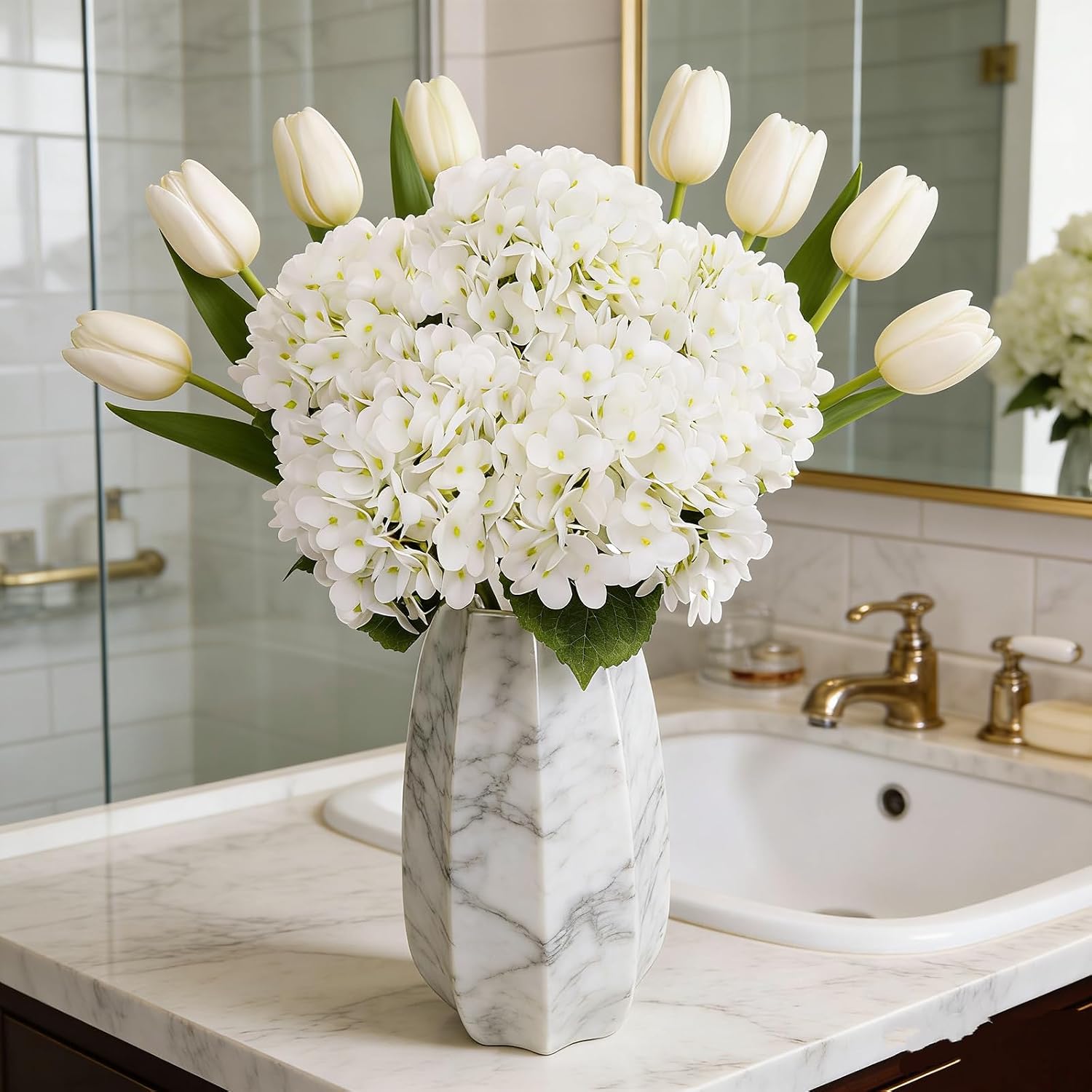 Kimura‘s Cabin Hydrangea Artificial Flowers Real Touch Latex Fake Hydrangeas / White / Set of 5
