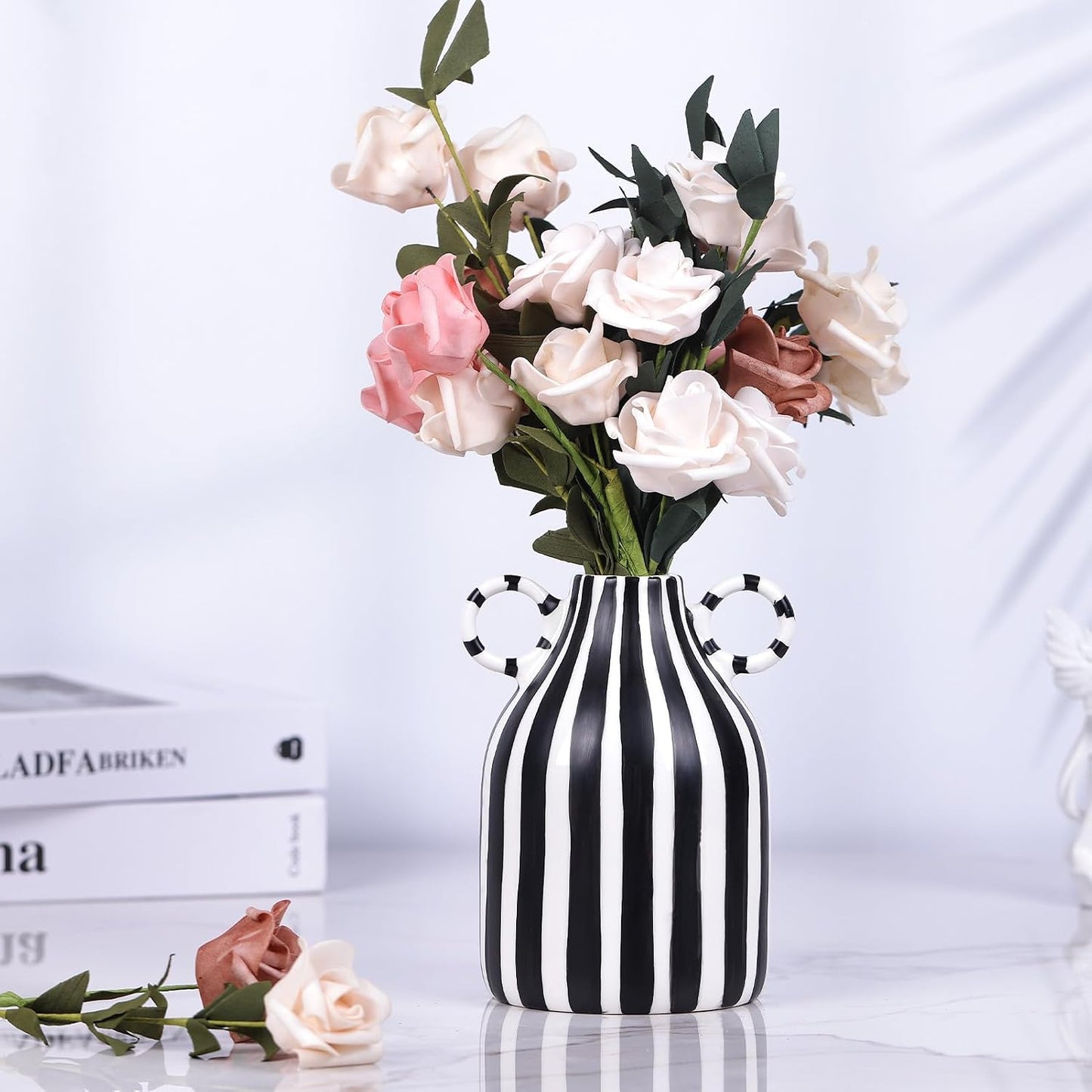 Minimalist Funky Boho Home Accent Vase / Black White