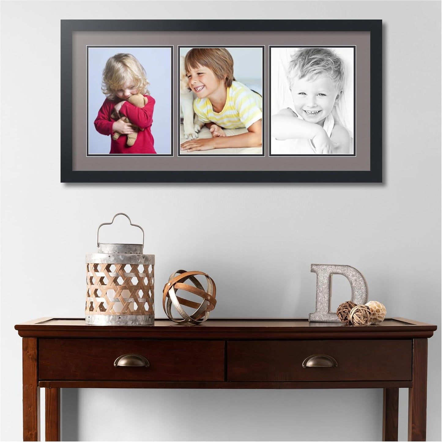 ArtToFrames Collage Picture Frame 3 Opening 3-8.5x11 Photo Frame | Made in USA | Black Frame Pewter and Black Mats