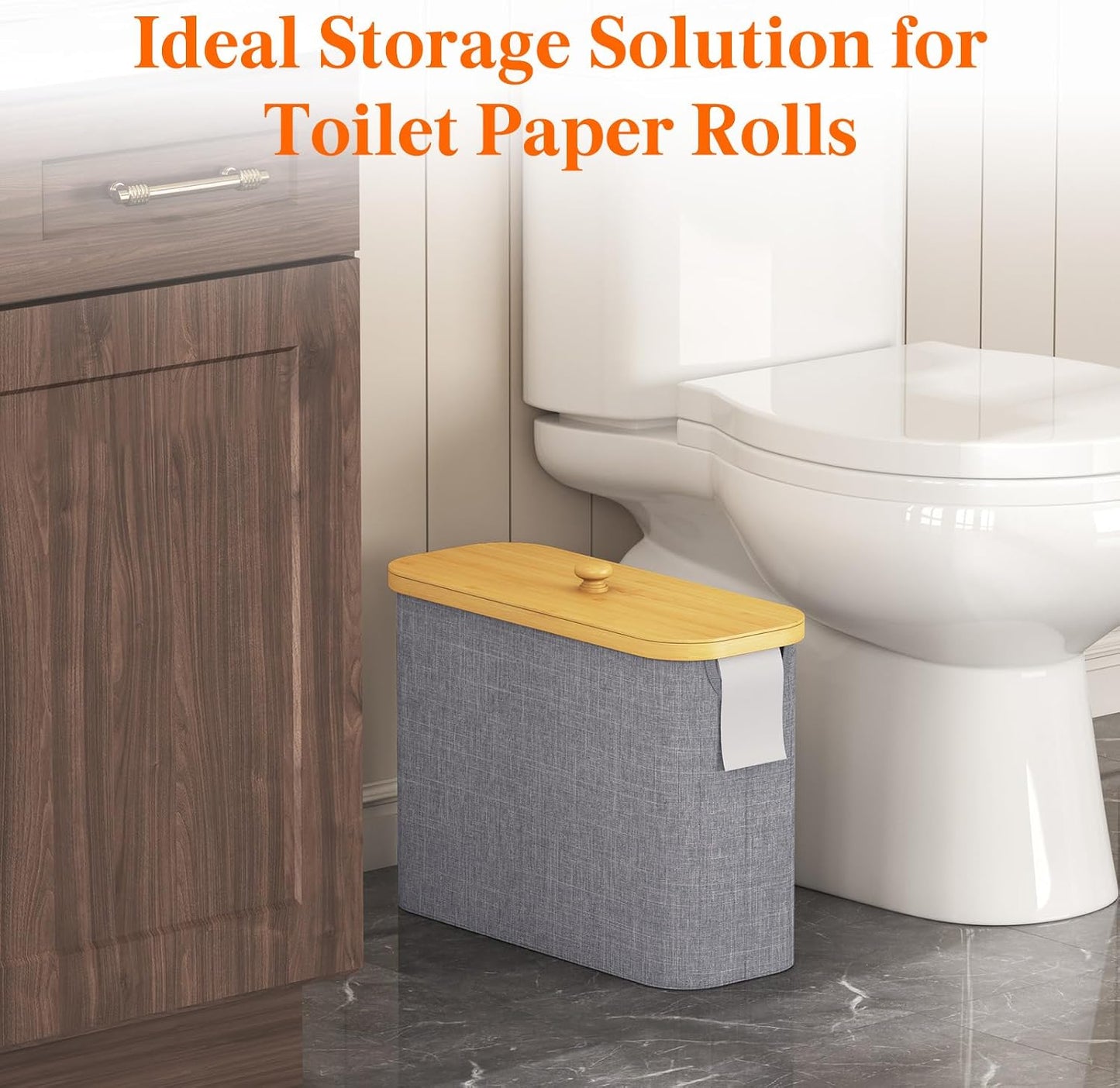 Lifewit Toilet Paper Storage Holder, Large Stand Basket, 23L, Light Gray | 9 to 12 Rolls, Large Paper Stand with Bamboo