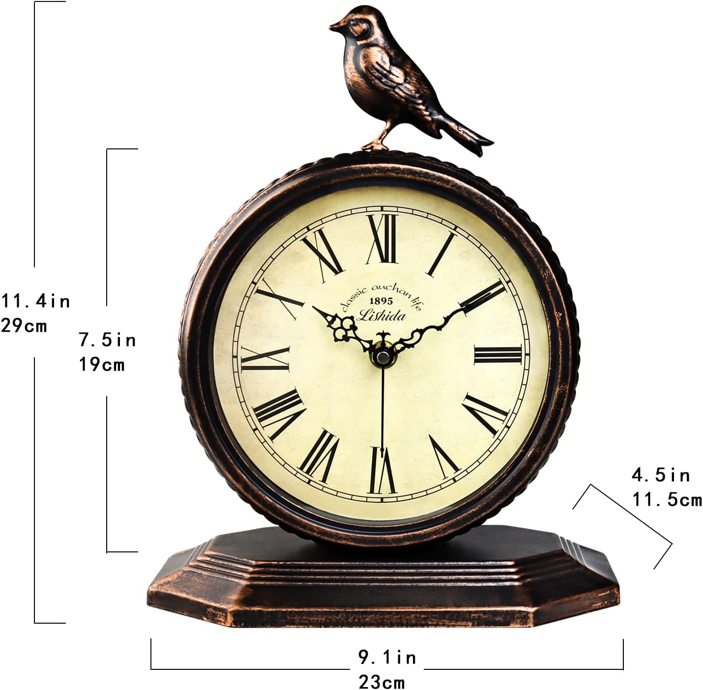 Desk Clock for Bedroom Kitchen Vintage Table Clock Mantel Desktop Farmhouse Tabletop Metal Clock for Office Living Room