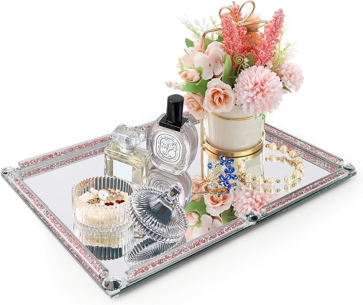 Large Crystal Serving Tray / Rose Red A / 15.7 x 11.8