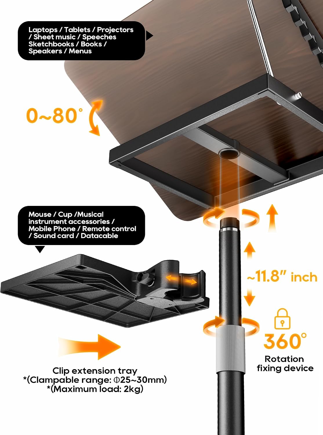 2 in 1 Adjustable Book Stand - Dual-Use Floor and Desktop Book Holder Stand, Height Adjustable 23.5-52 in, Elastic Page