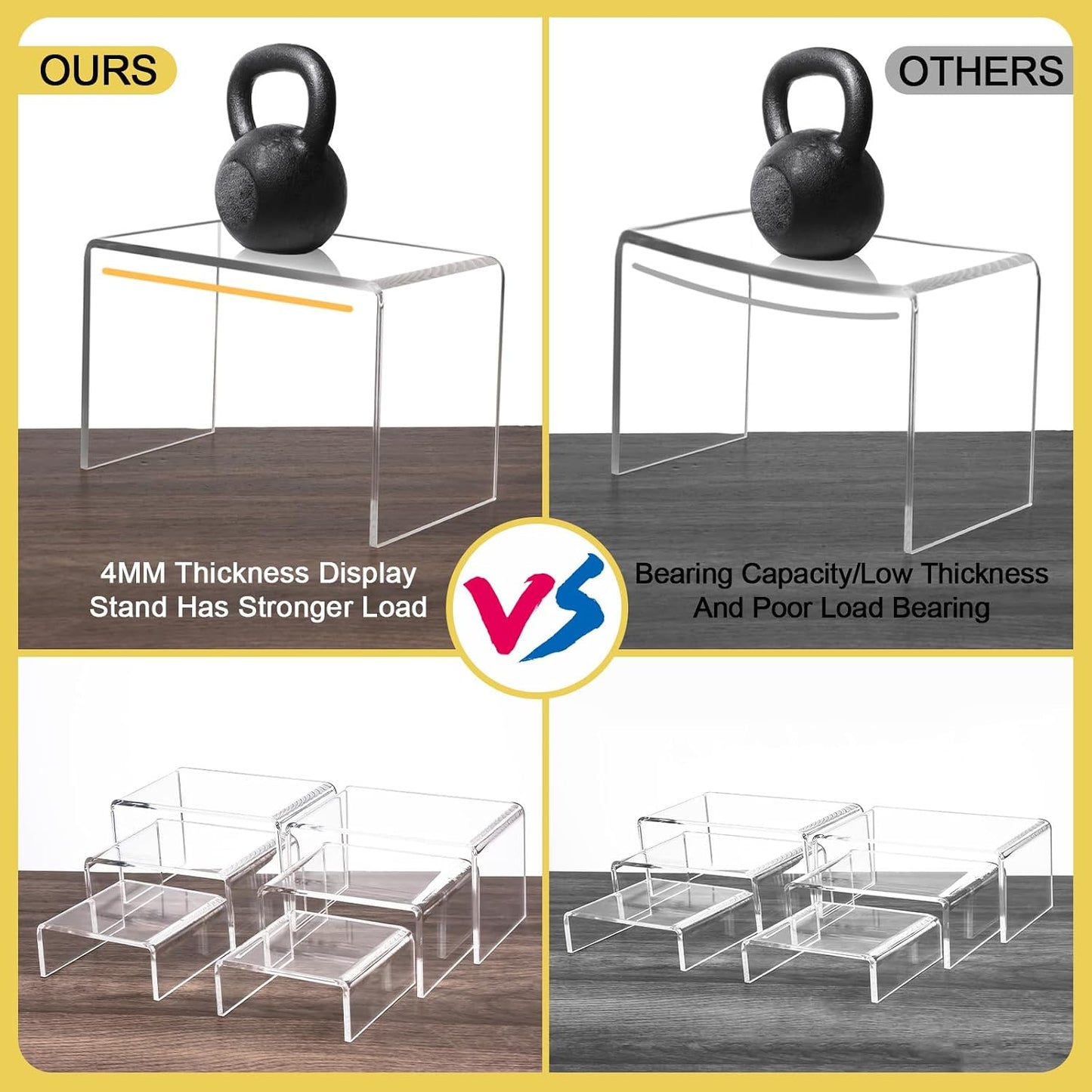 0.15" Thick Acrylic Risers Display Stands / 3 x 4 x 5 / X2set / Clear / Set of 6