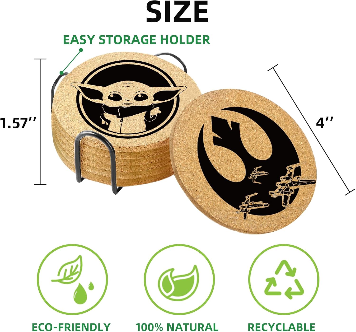 Holder / Absorbent Coaster Cork Wood for Cup Desk Office Table Kitchen / Star Battle / Set of 6