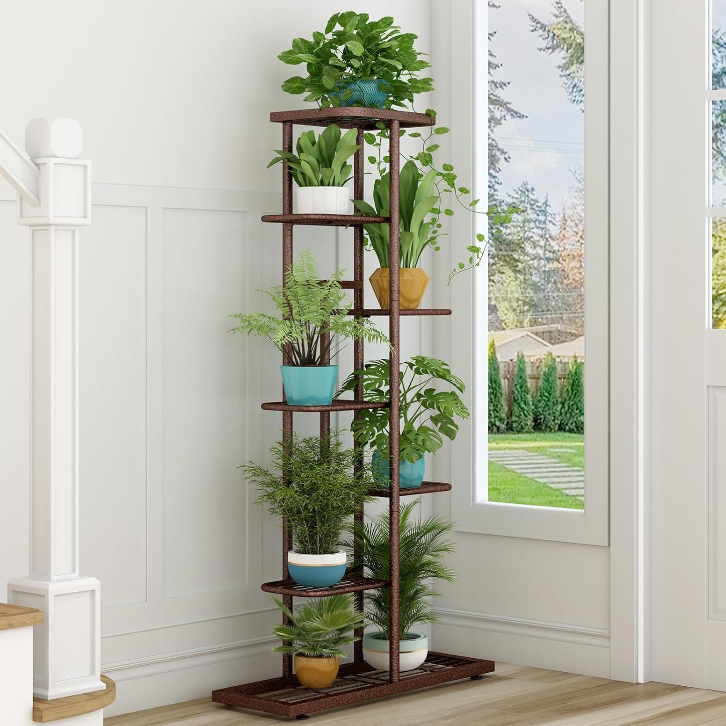 LINZINAR 7 Tier Plant Stand Indoor Outdoor Metal Flower Pot Display Shelf | Space Saving,8 Potted Multiple Flower Pot