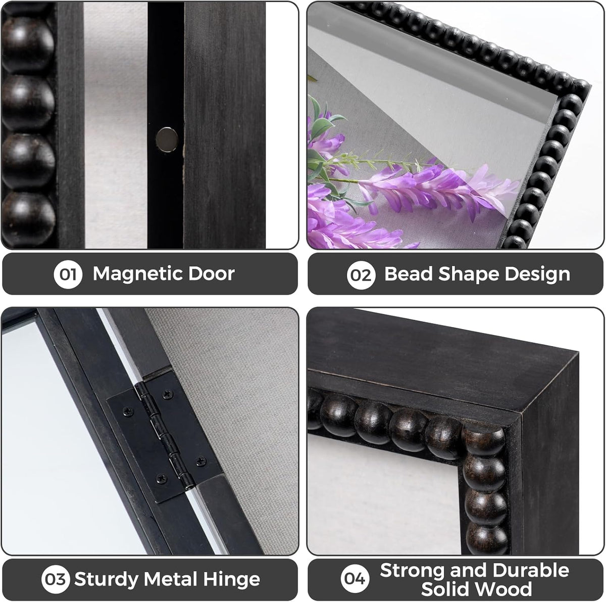 Muzilife 16x20 Shadow Box Pine Wood with Unique Bead Door, 3.18 Deep, Black | FSC- Solid Pine | Tempered Glass