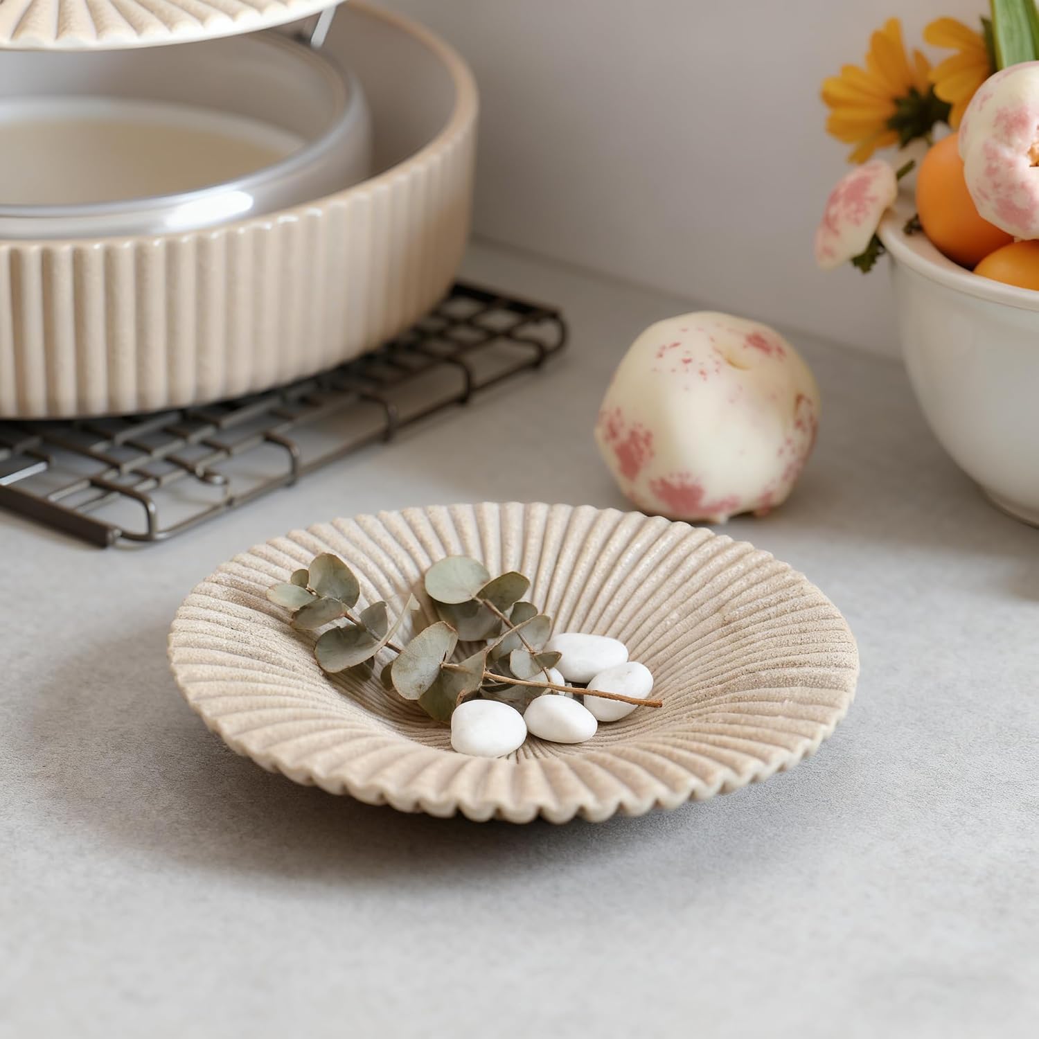 Decorative Bowl decor Tray / Beige-d / 7.87inch