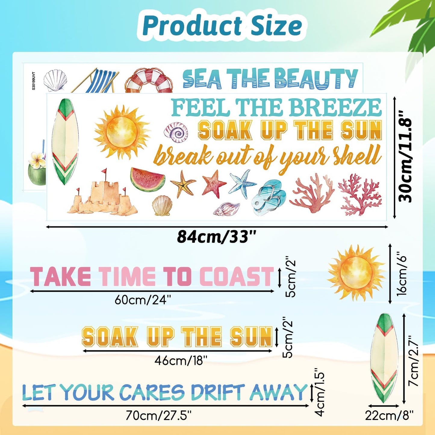 Beach Wall Stickers Inspirational Quotes Wall Decal for Classroom Colorful Summer / Summer Quotes