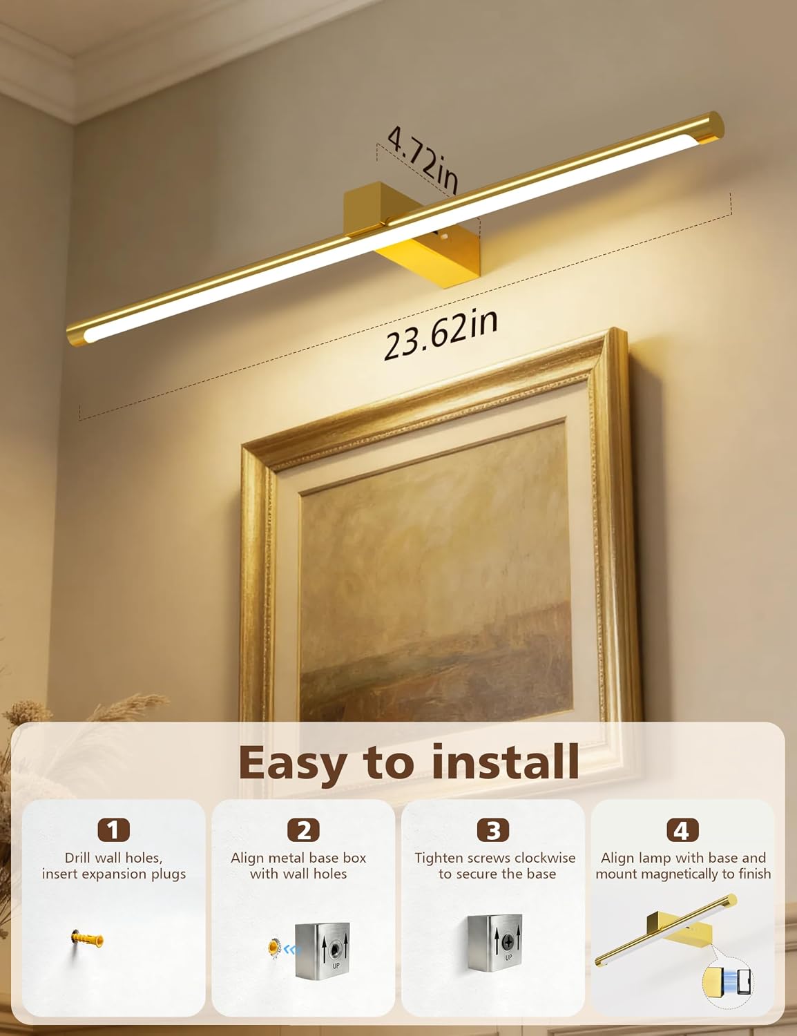 VOLISUN 23.6'' Picture Lights for Wall, 5000mAh Rechargable Picture Light Battery Operated, 3 Color Temperatures &