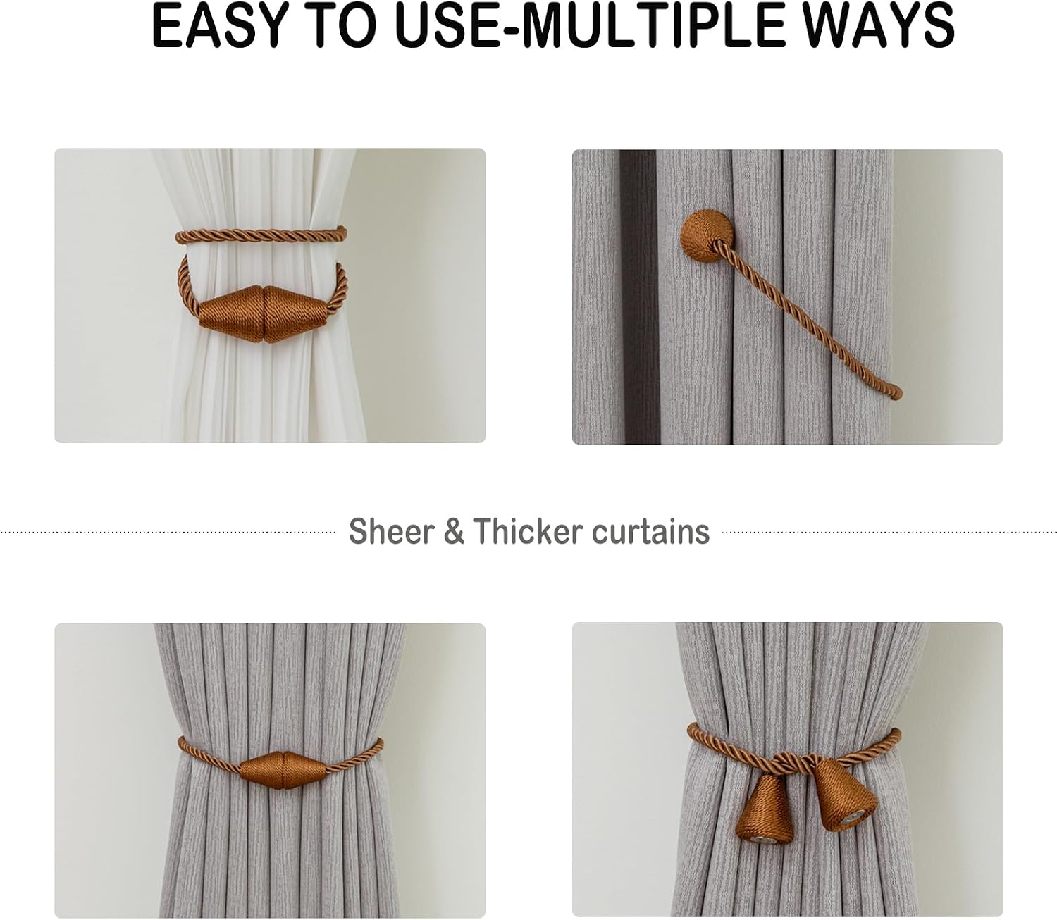 Magnetic Curtain Tiebacks 8 Pack Outdoor Rope Curtain Tie Backs Decorative Window Treatment Holdbacks for Home