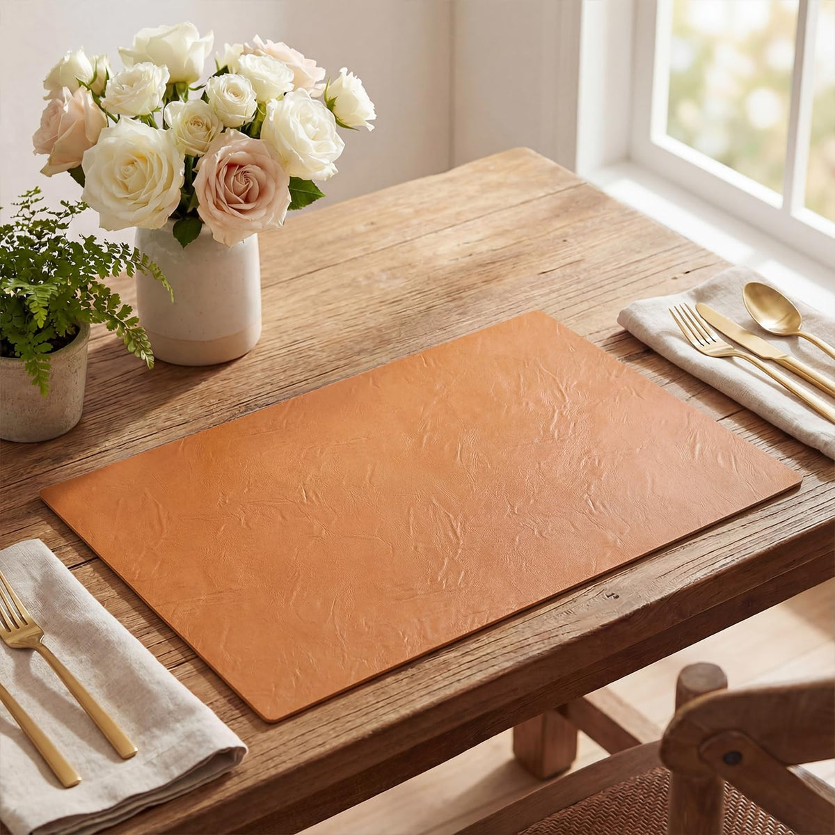 Artoid Mode Rust Faux Leather Placemats Set of 6, 12x18 Inch Waterproof Wipeable Heat Resistant Vinyl Place Mats