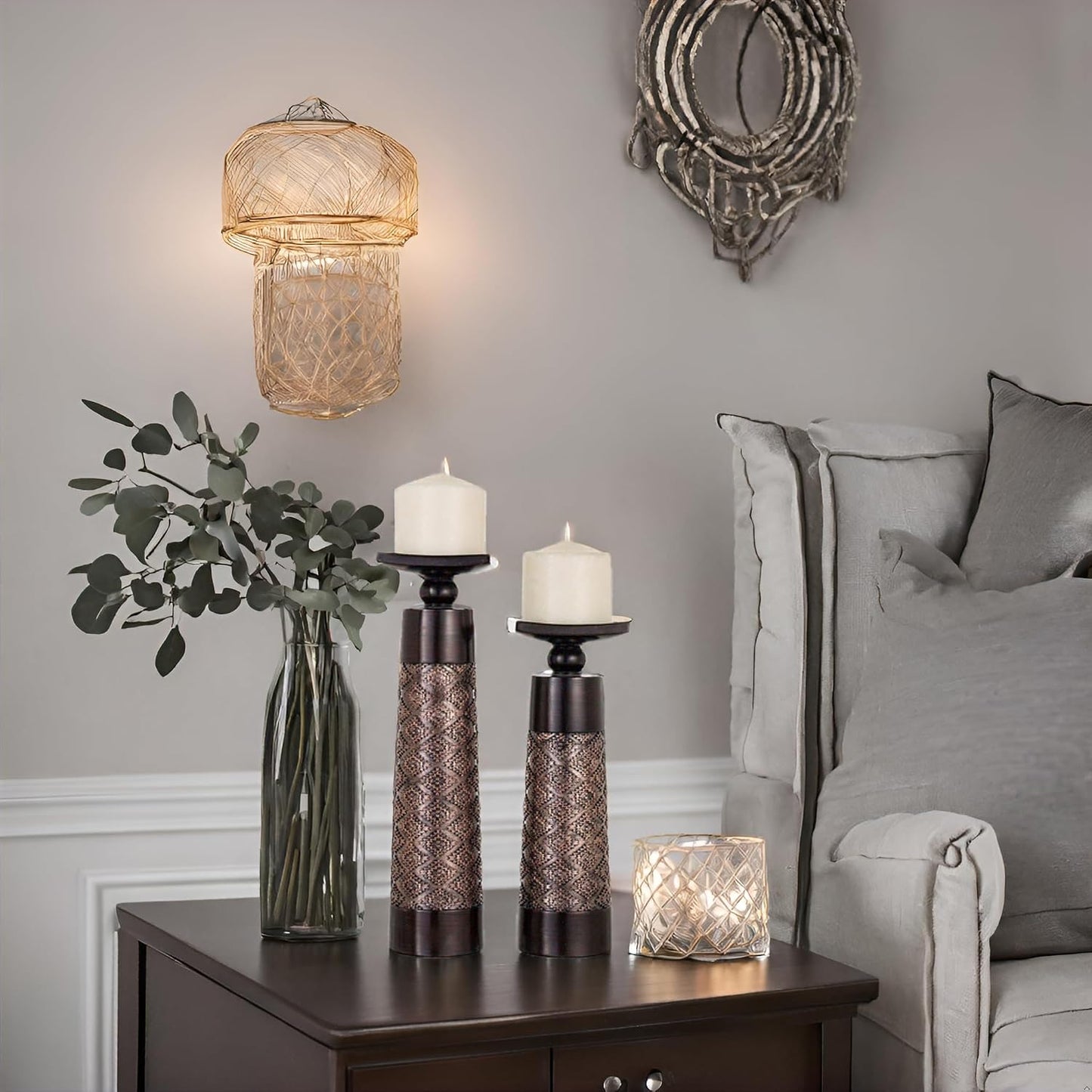 Dublin Pillar Candle Holder / Brown / Set of 2
