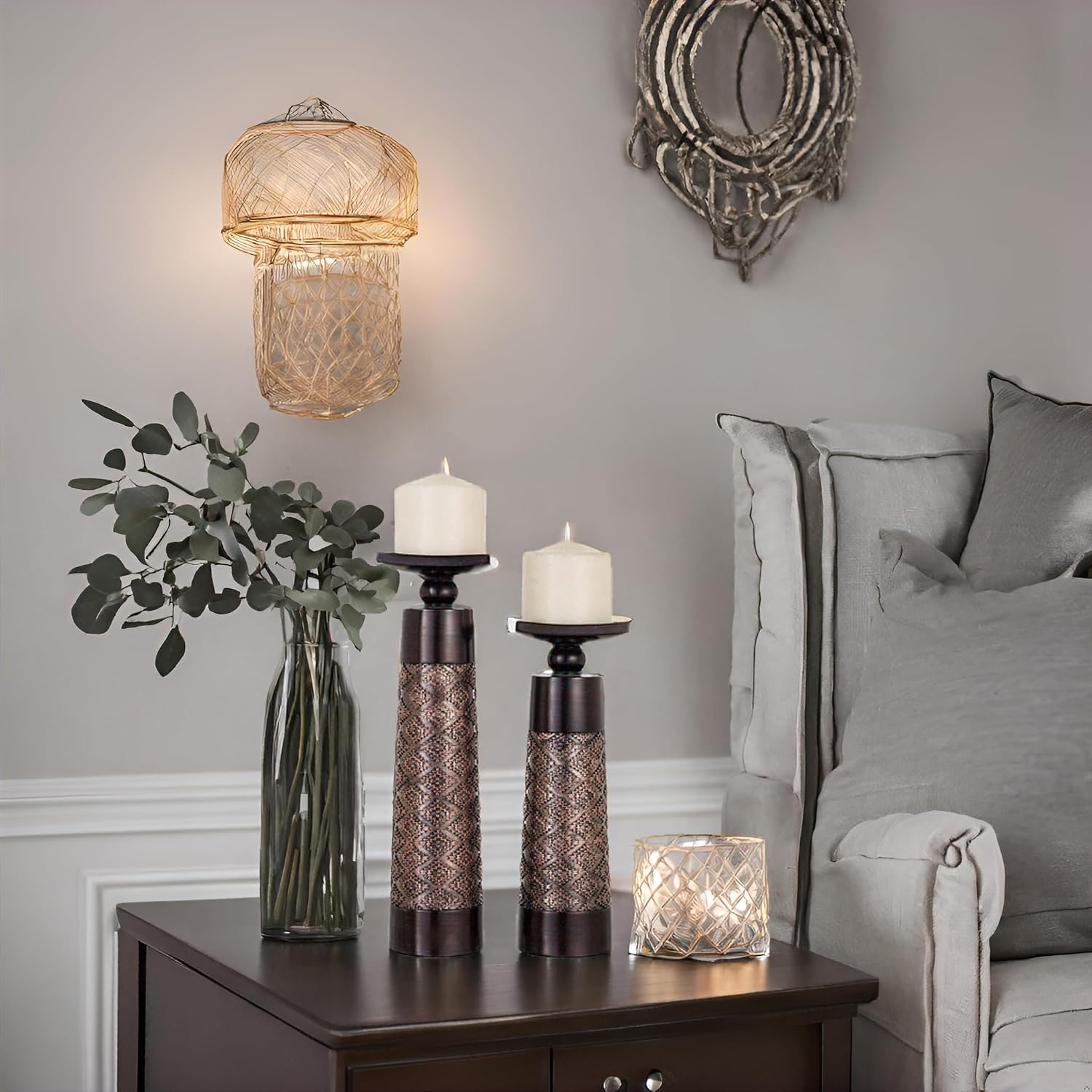 Dublin Pillar Candle Holder / Brown / Set of 2