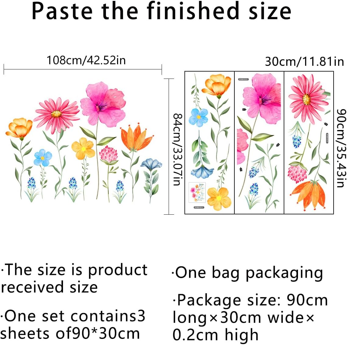 Peel and Stick Floral Wall Decals for Nursery / Large Flower