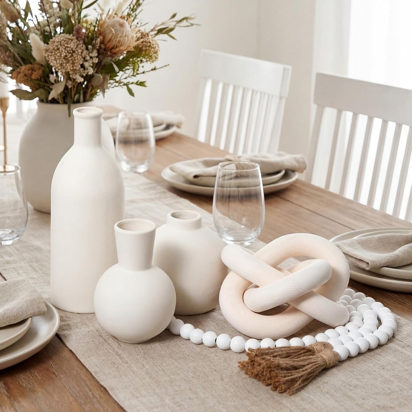 Country Style Ceramic Vase Set Table Centerpieces / White / Set of 5