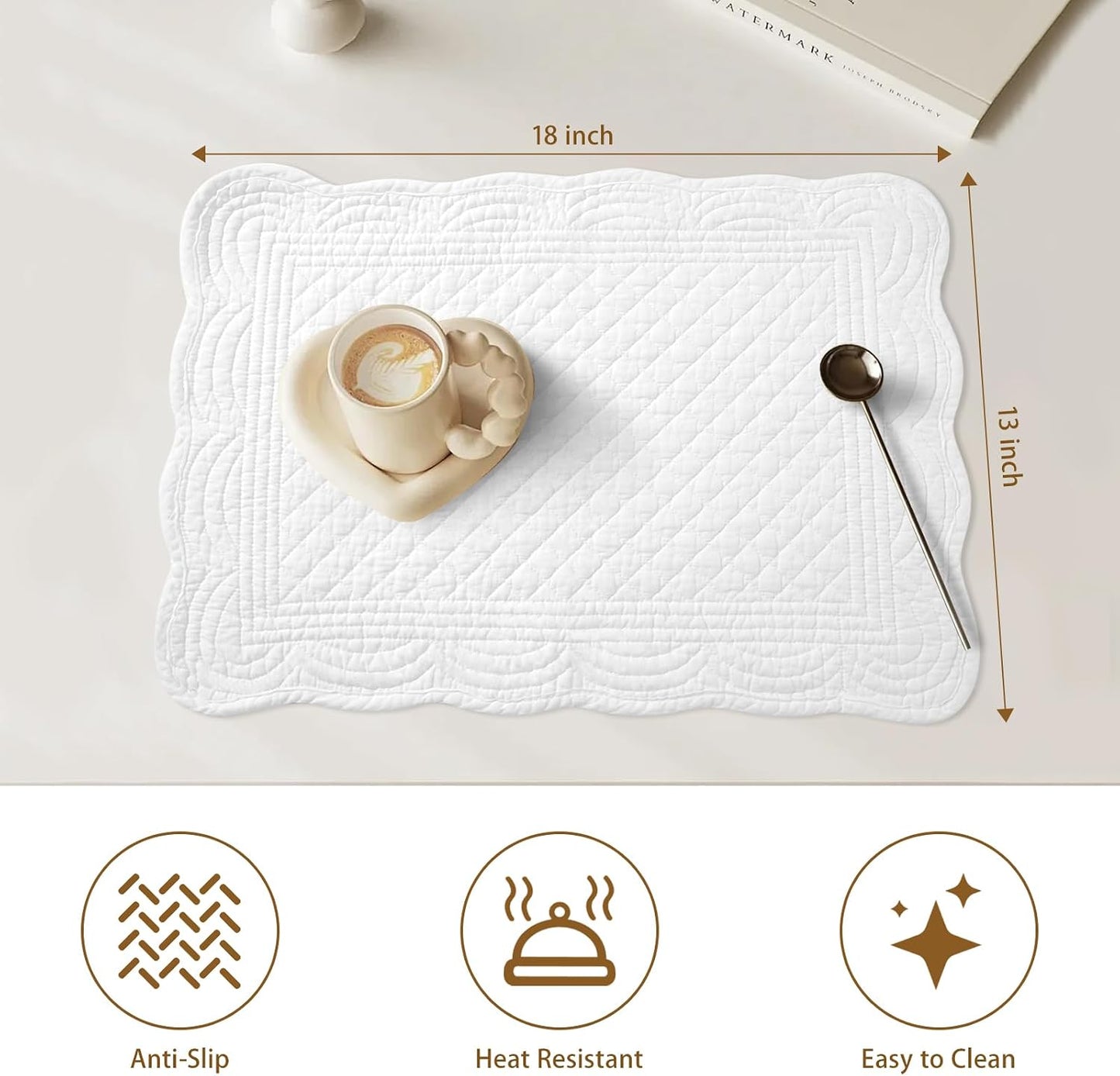 6 PC Quilted Placemats, 18"X13"Extra Large Cotton Placemats Set of 6, 100% Cotton Fabric Washable Cloth Table Mats for