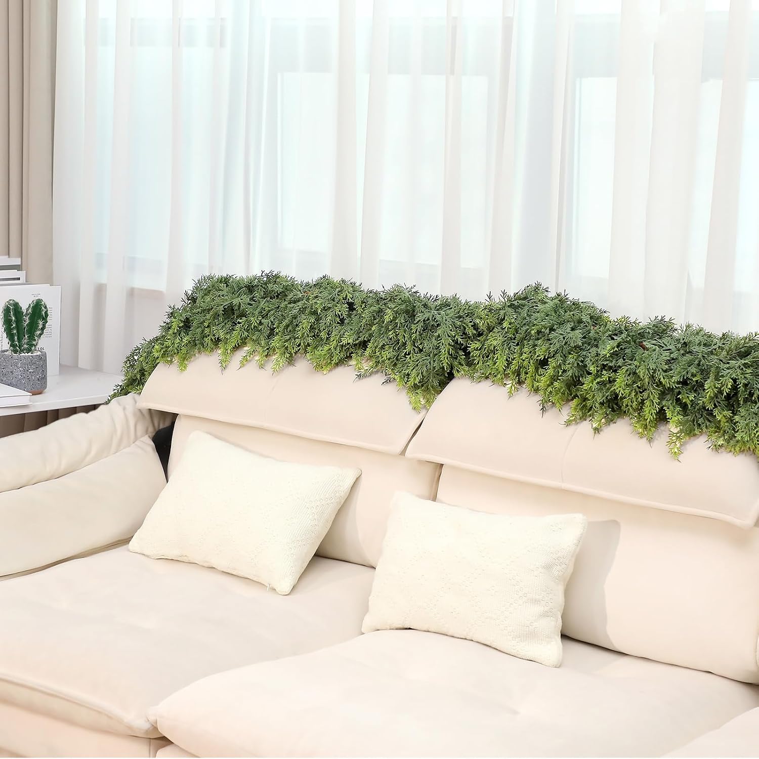 1 Pcs 15ft Christmas Artificial Cedar Garland Realistic Soft and Thickness Green Full Faux Cedar Pine Garland for