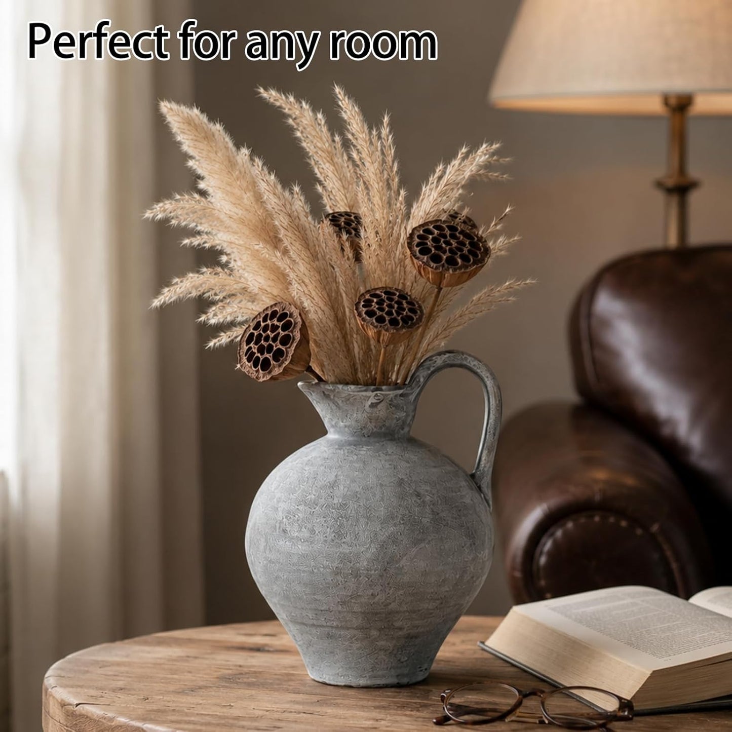 Rustic Ceramic Vase / White Gray / Shape 1 / 8.86 Inch