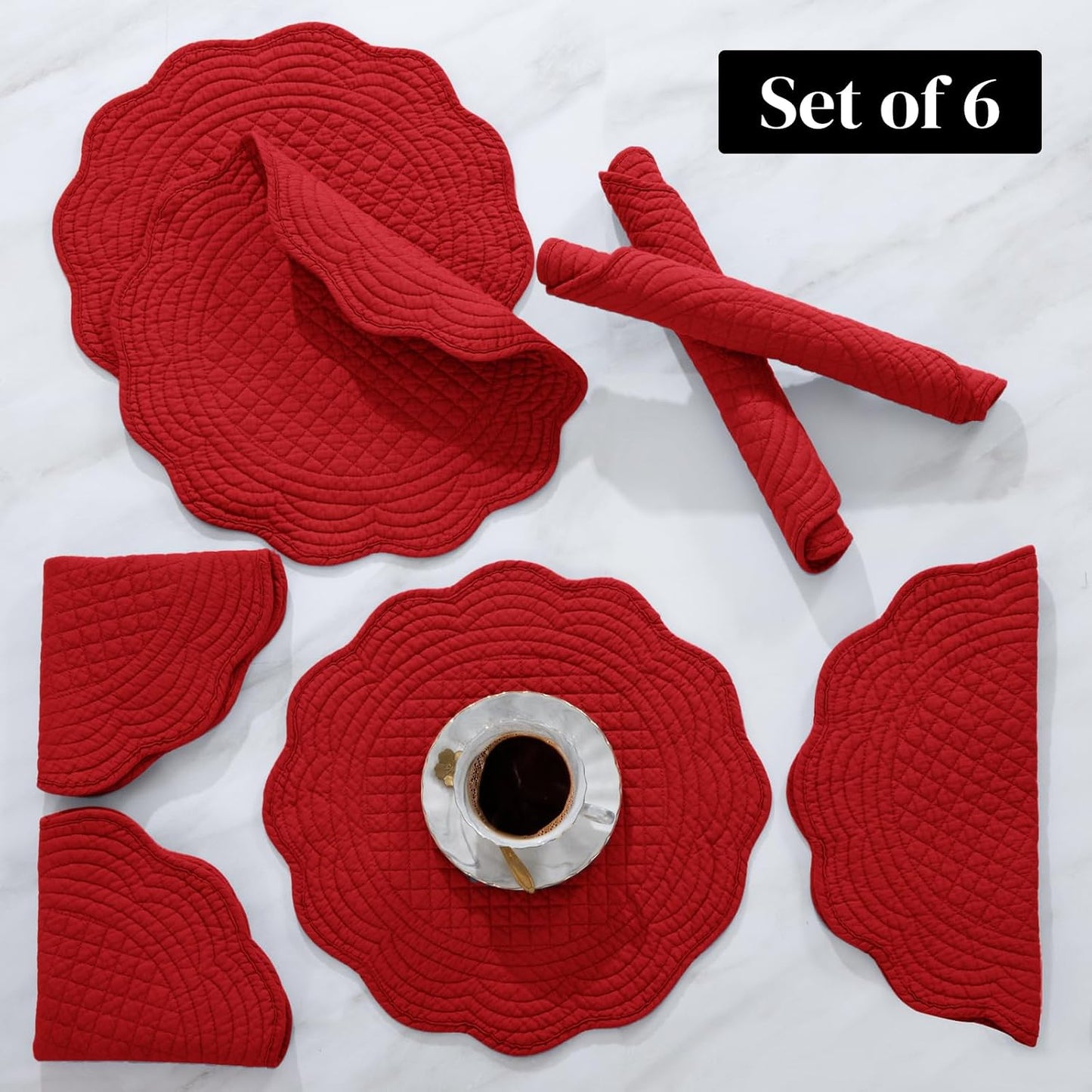 HOMBYS Quilted Placemats Set of 6 Washable Round Placemats for Kitchen Table-100% Cotton Fabric 14 Inch Round Table