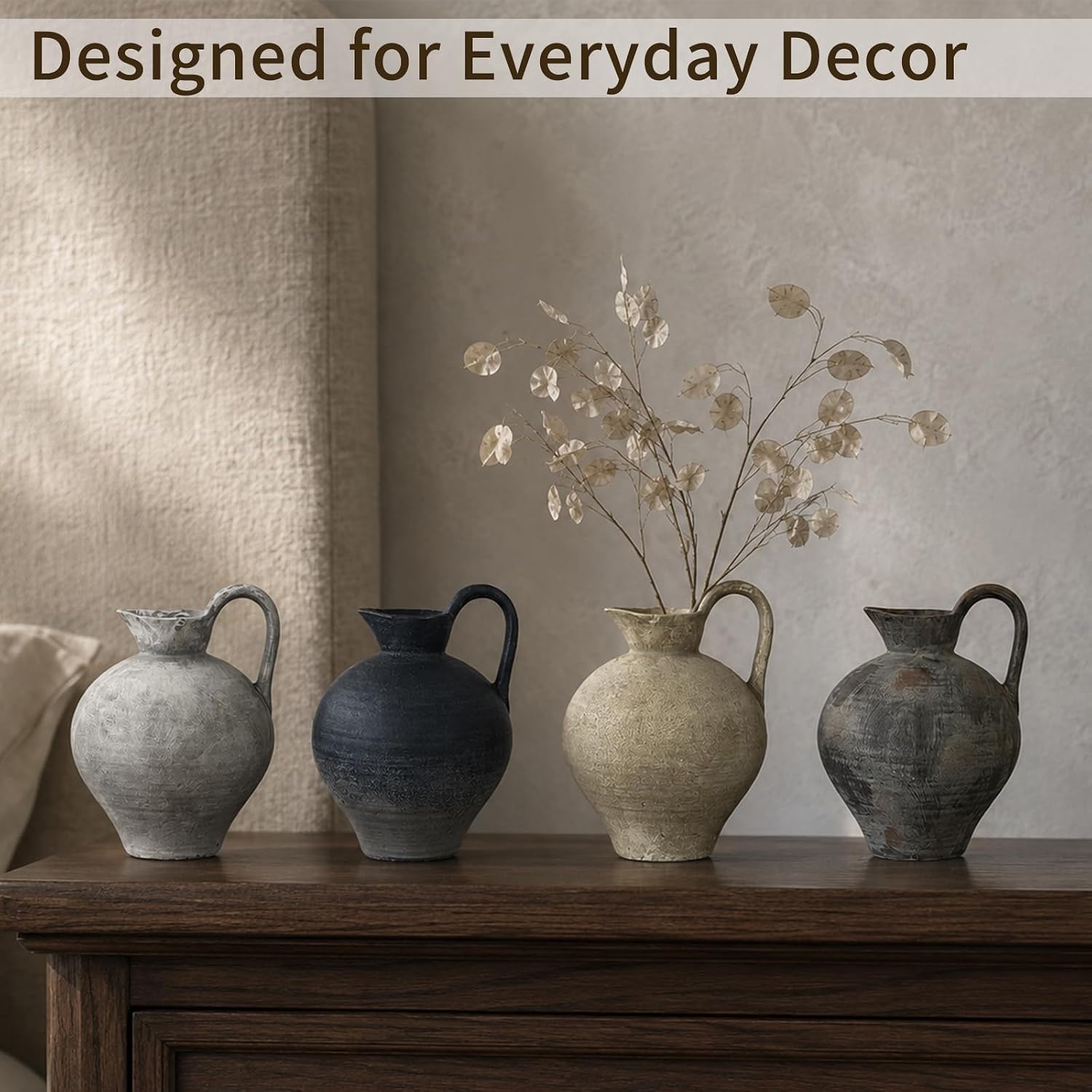 Rustic Ceramic Vase / White Gray / Shape 1 / 8.86 Inch