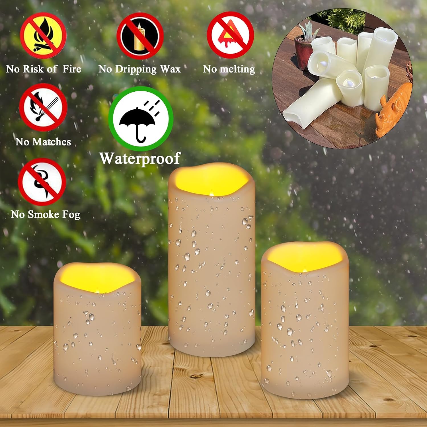 Flameless Candles 4" 5" 6" Outdoor Indoor Pillars Battery Operated Flickering Candles Include 10-Key Remote Timer 400+
