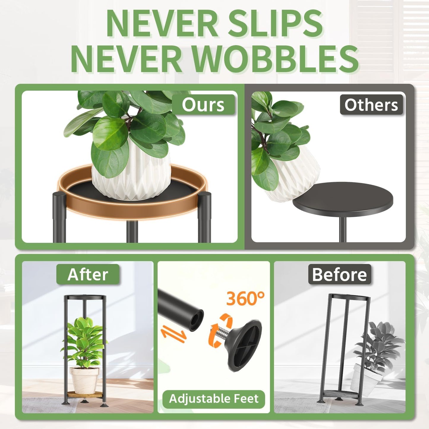 KMOTASUO 2 Tier Metal Plant Stand Tall for Indoor Outdoor Corner, Modern Black