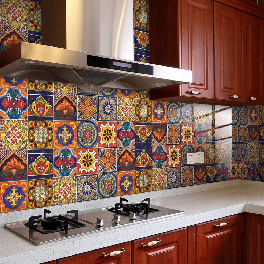 Self Adhesive Waterproof Removable Mandala Style Tiles Backsplash / 6 x 6 / Ts295 / Set of 20