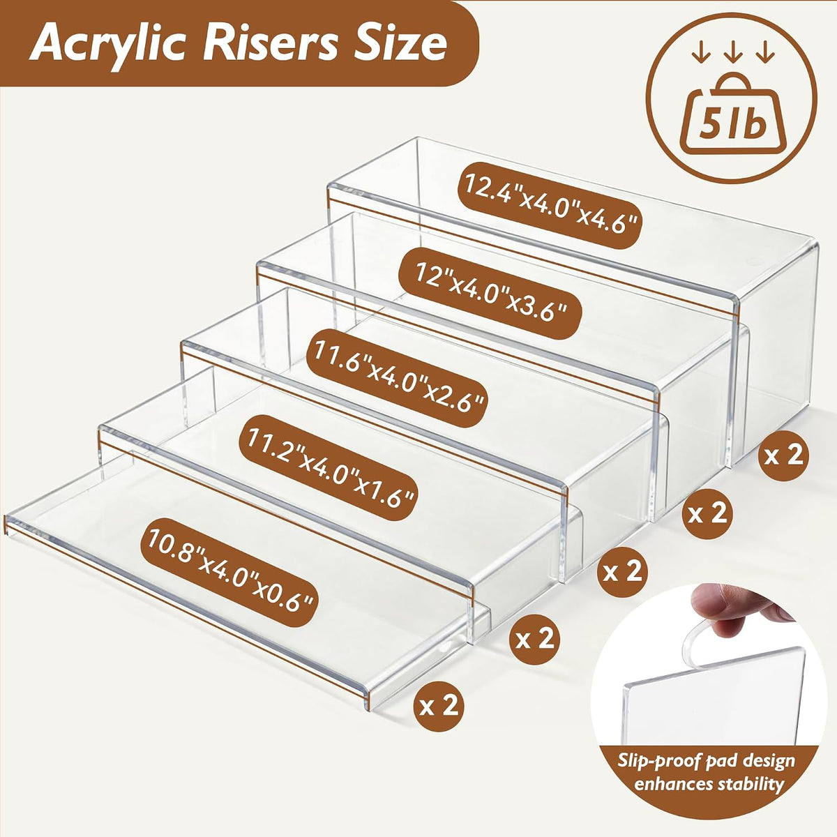 Aminigram Large Acrylic Display Risers, 2 Set - 10 Pack Collectibles Display Shelf, Acrylic Risers Display Stands for