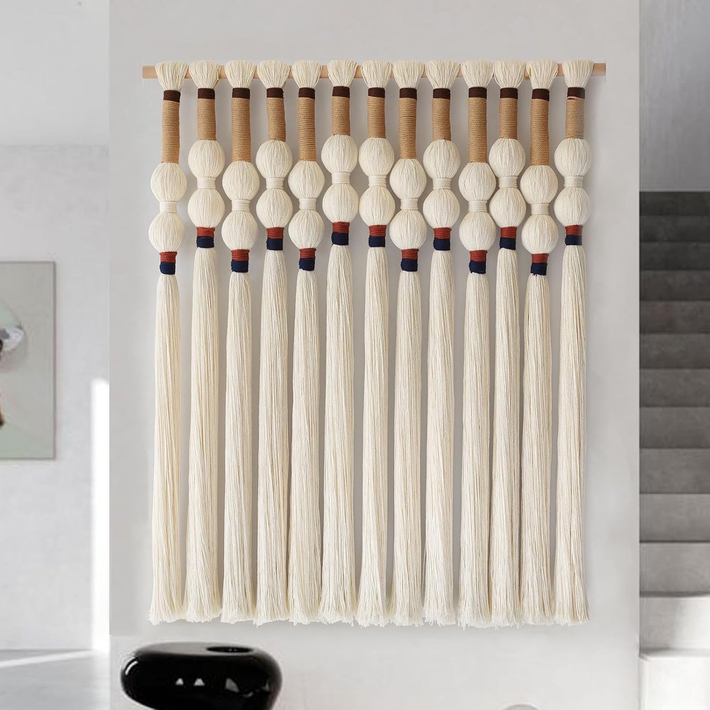 Macrame Wall Hanging Boho Wall Art Handmade Spherical Knot 27" W x 33" L / Ivory4